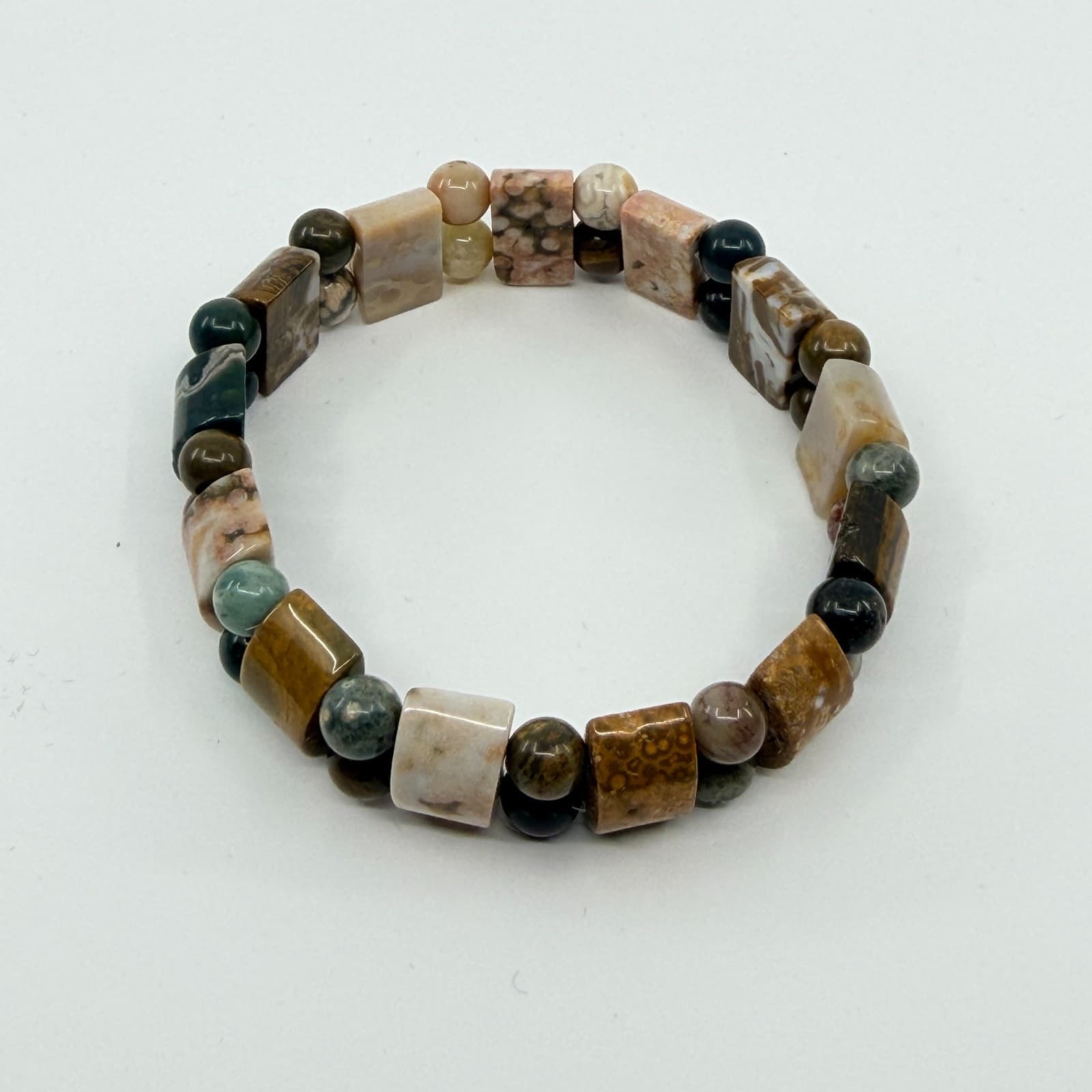 Vintage Earth Tone Beaded Bracelet Chunky Multi Row Stretch Statement Bold Y2K - Thumbnail 3