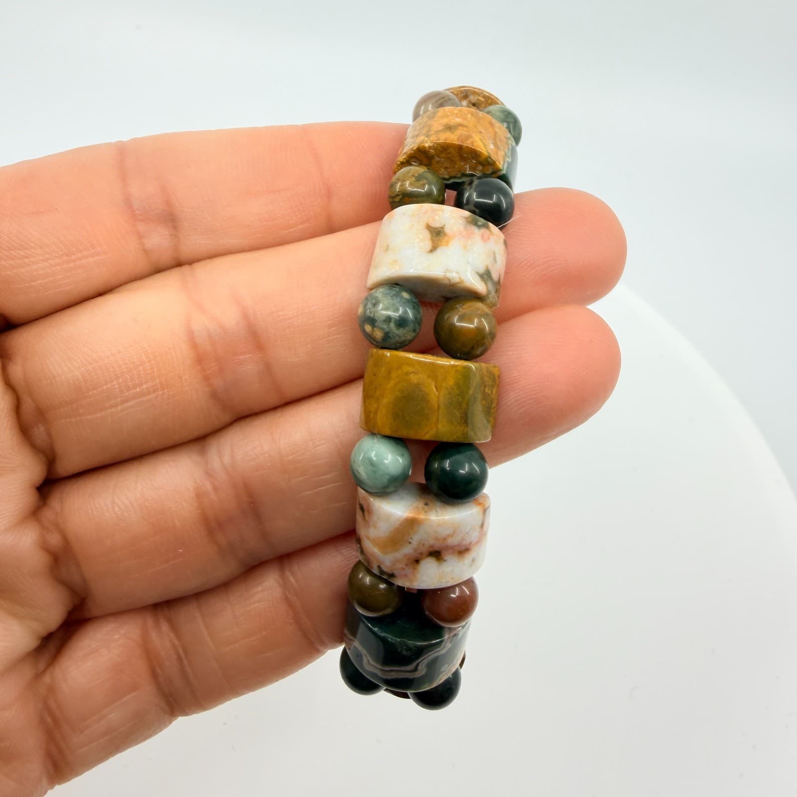 Vintage Earth Tone Beaded Bracelet Chunky Multi Row Stretch Statement Bold Y2K - Thumbnail 5