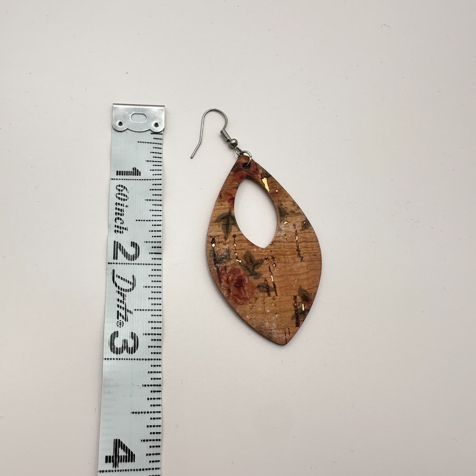 Vintage 80s Brown Cork Hoop Earrings Hypallergenic Silver Tone Statement Jewelry - Thumbnail 6