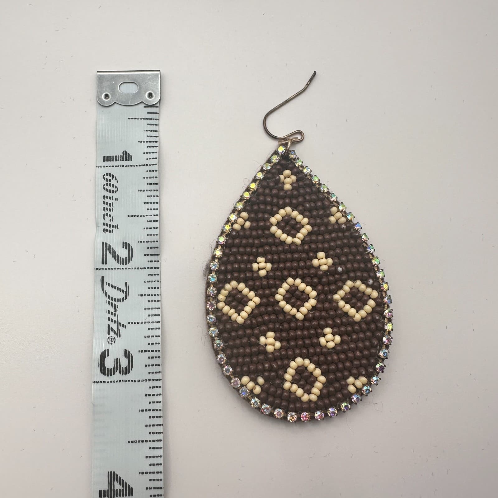 Vintage 90s Brown Cream Beaded Teardrop Dangle Earrings Women's Classic Jewelry - Thumbnail 6