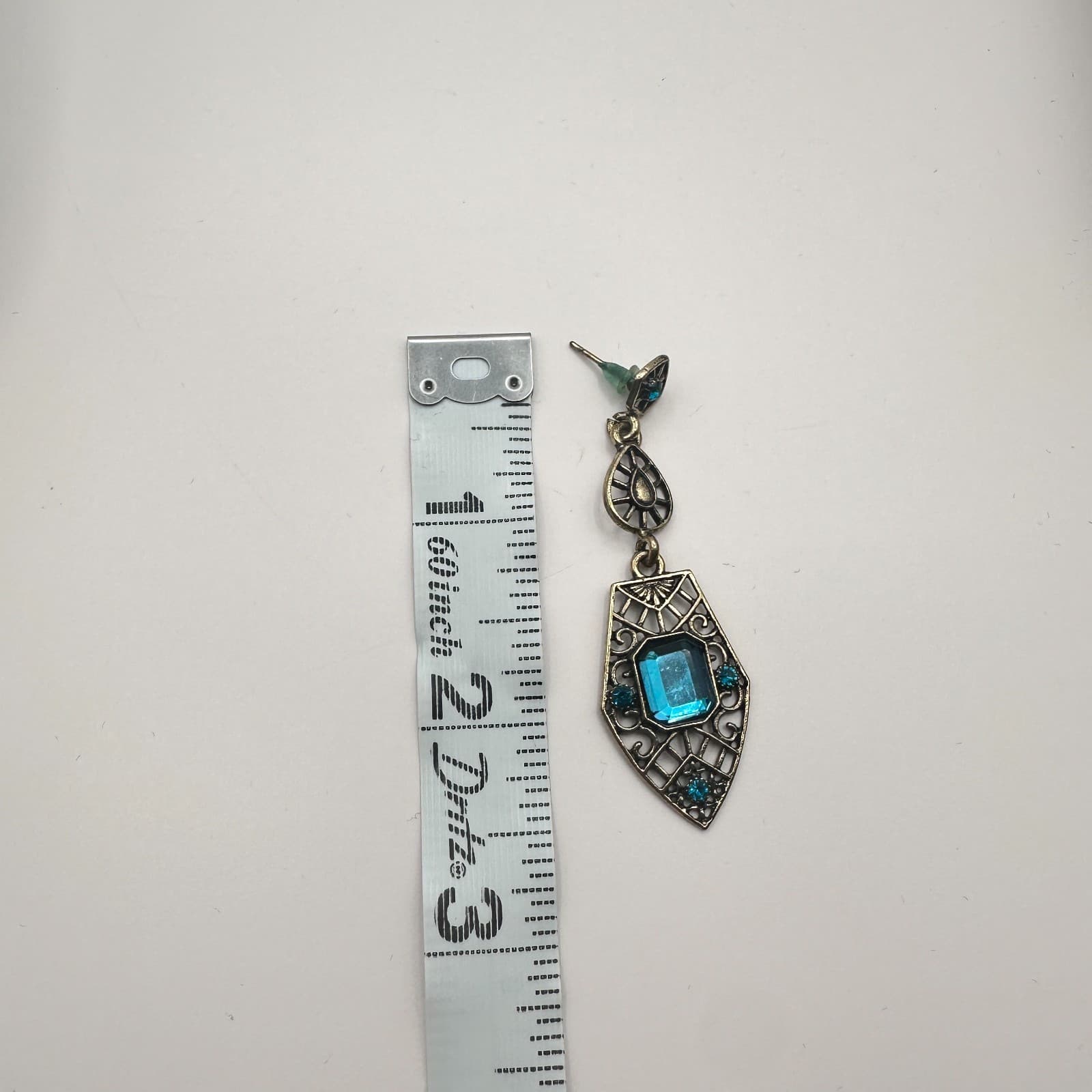 Vintage 90s Deco Aquamarine Dangle Earrings Silver Tone Filigree Classic Jewelry - Thumbnail 6