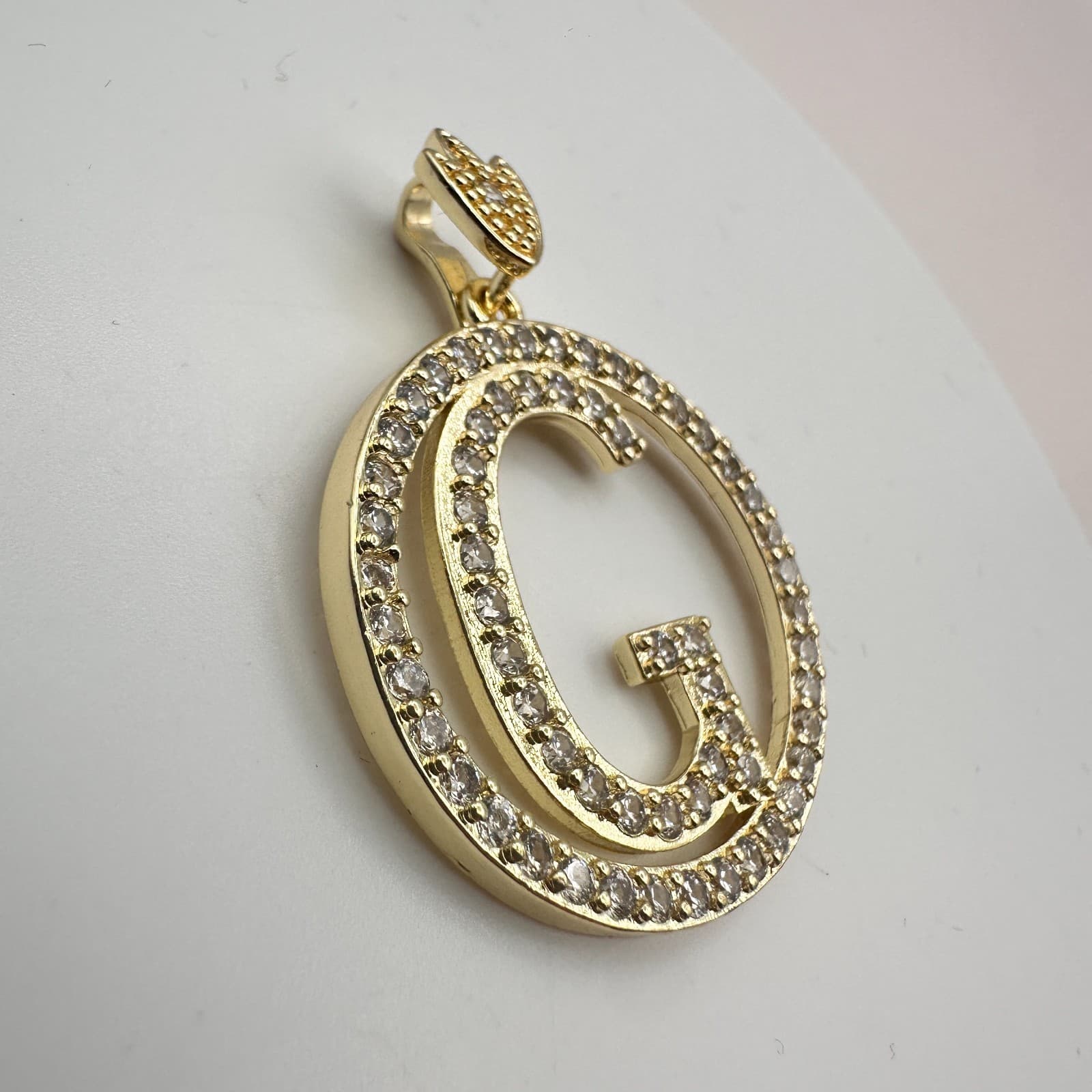 Vintage Y2K Gold Tone Clear Rhinestones Initial G Circle Pendant Women's Jewelry - Thumbnail 5