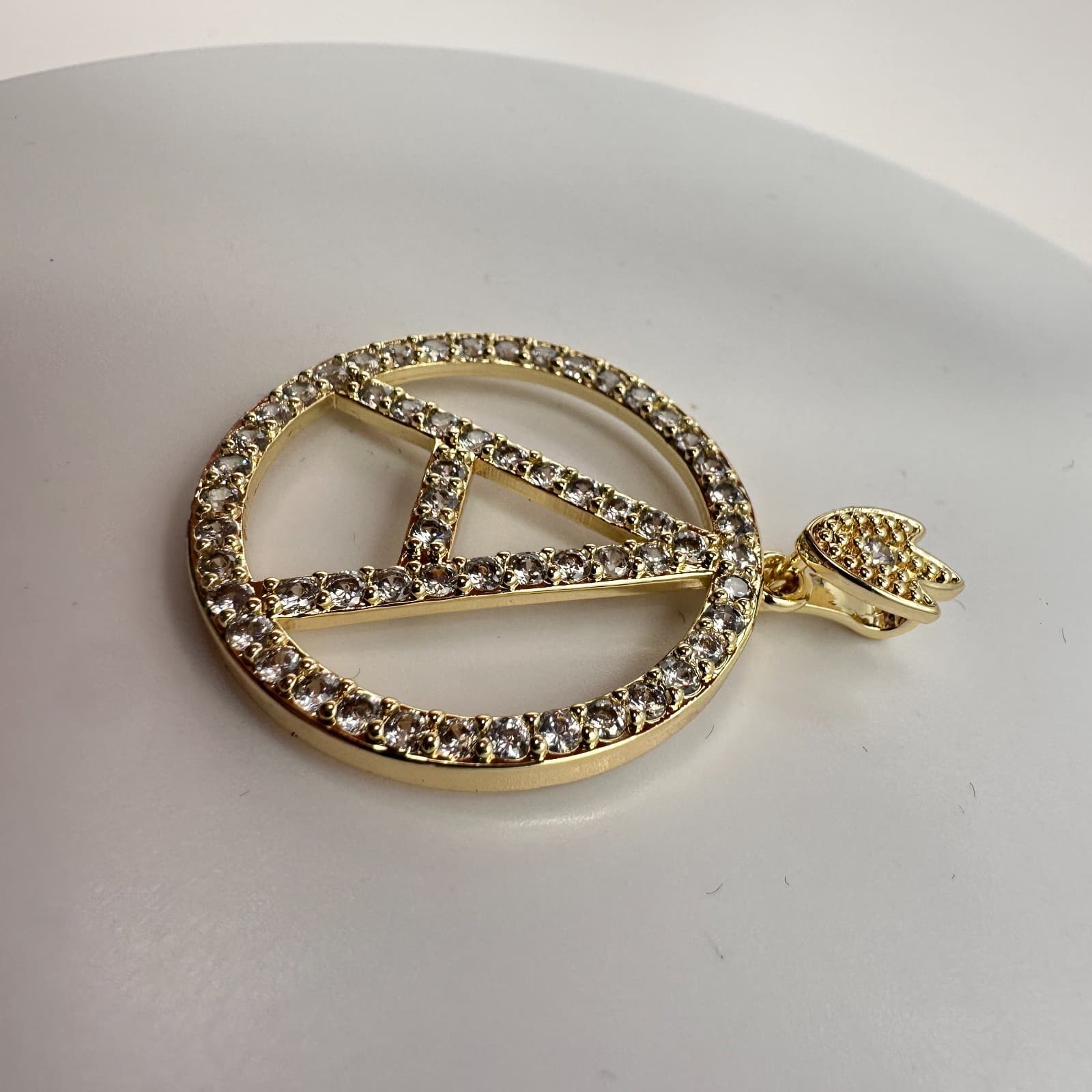 Vintage Y2K Gold Tone Clear Rhinestones Initial A Circle Pendant Women's Jewelry - Thumbnail 5