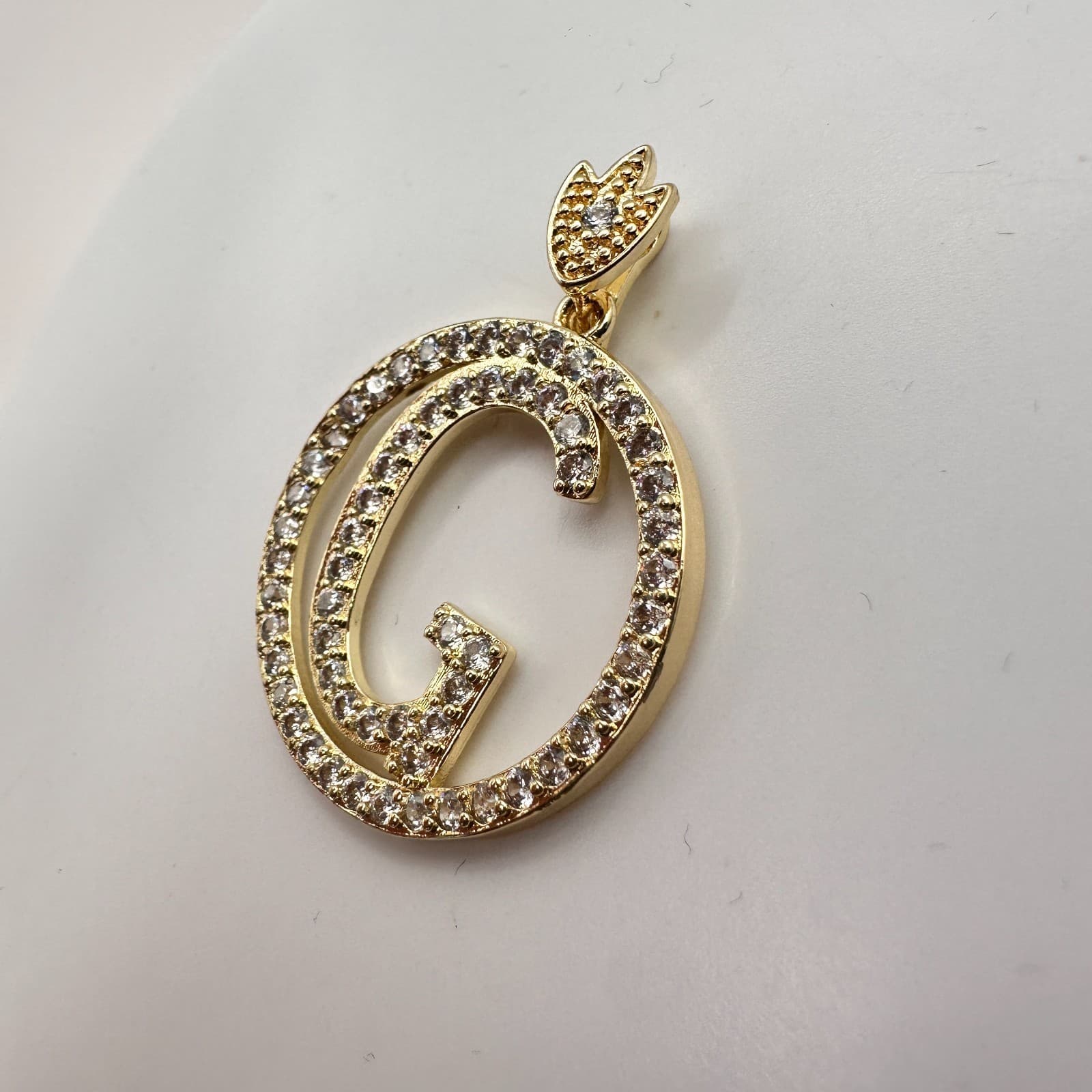 Vintage Y2K Gold Tone Clear Rhinestones Initial G Circle Pendant Women's Jewelry - Thumbnail 6