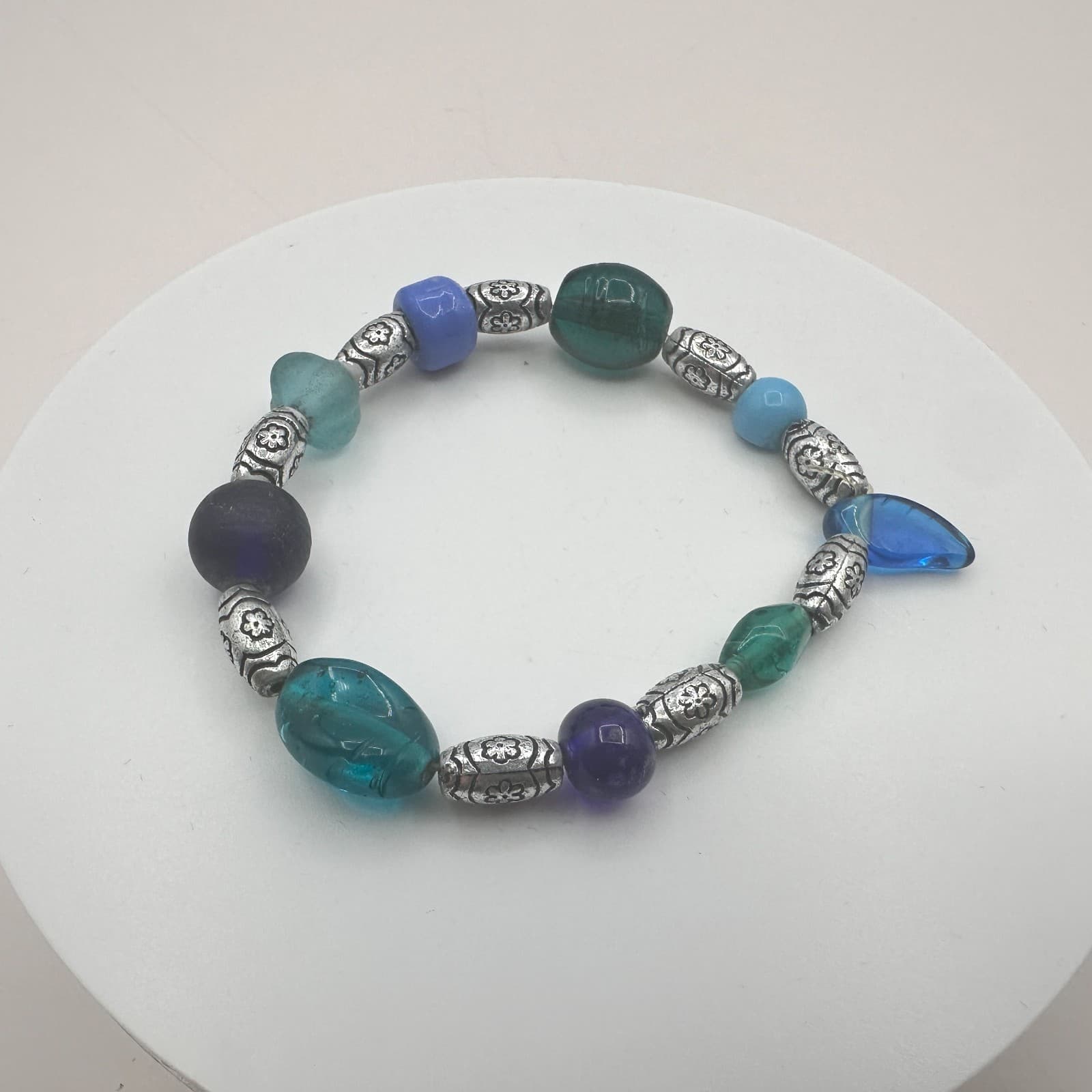 Vintage Y2K Silver Tone Stretch Beaded Bracelet Boho Women's Classic Jewelry - Thumbnail 2
