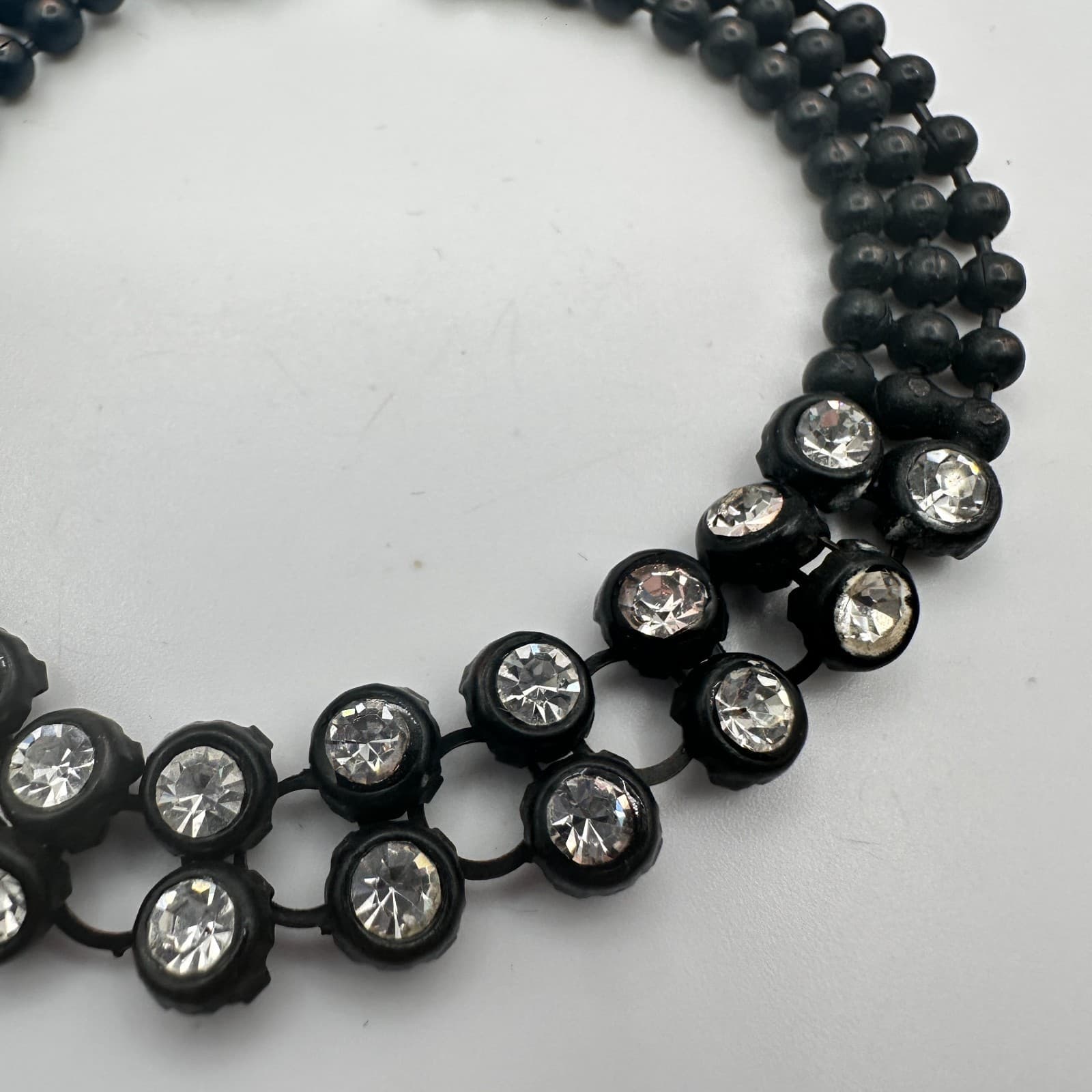 Vintage 80s Triple Strand Matte Onyx Bead Bracelet Woven Pave Statement Jewelry - Thumbnail 5