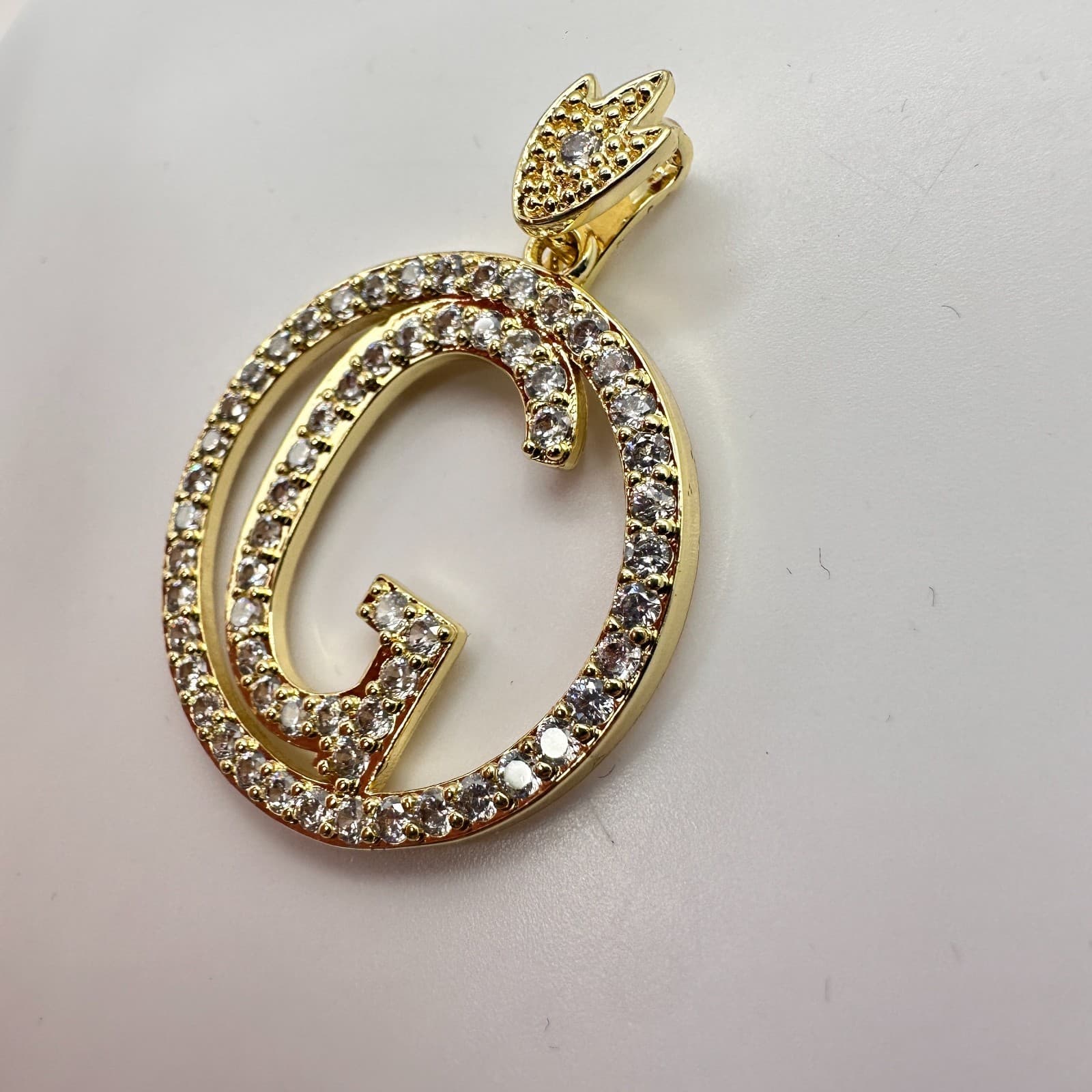 Vintage Y2K Gold Tone Clear Rhinestones Initial G Circle Pendant Women's Jewelry - Thumbnail 5