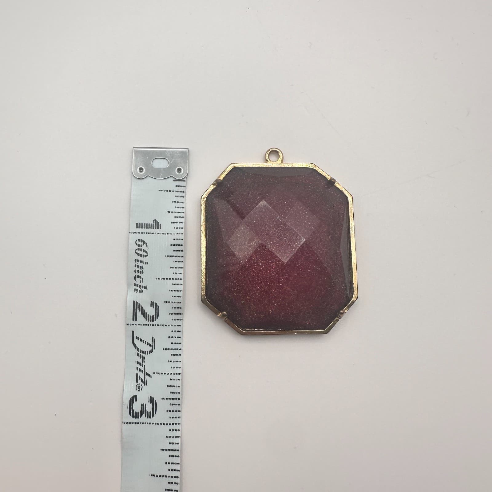 Vintage Y2K Gold Tone Burgundy Stone Octagonal Shape Pendant Women's Jewelry - Thumbnail 7