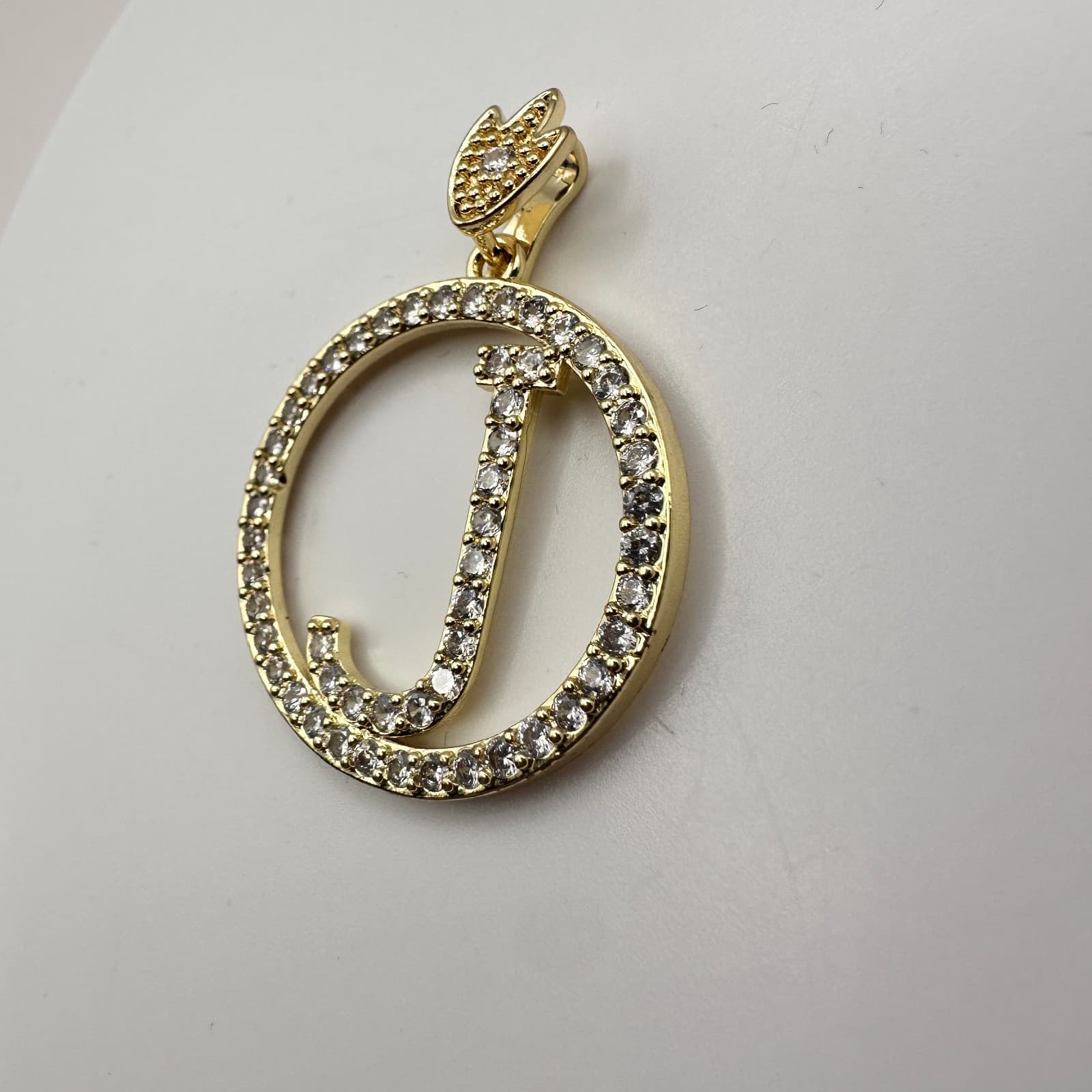 Vintage Y2K Gold Tone Clear Rhinestones Letter J Circle Pendant Charm Jewelry - Thumbnail 4