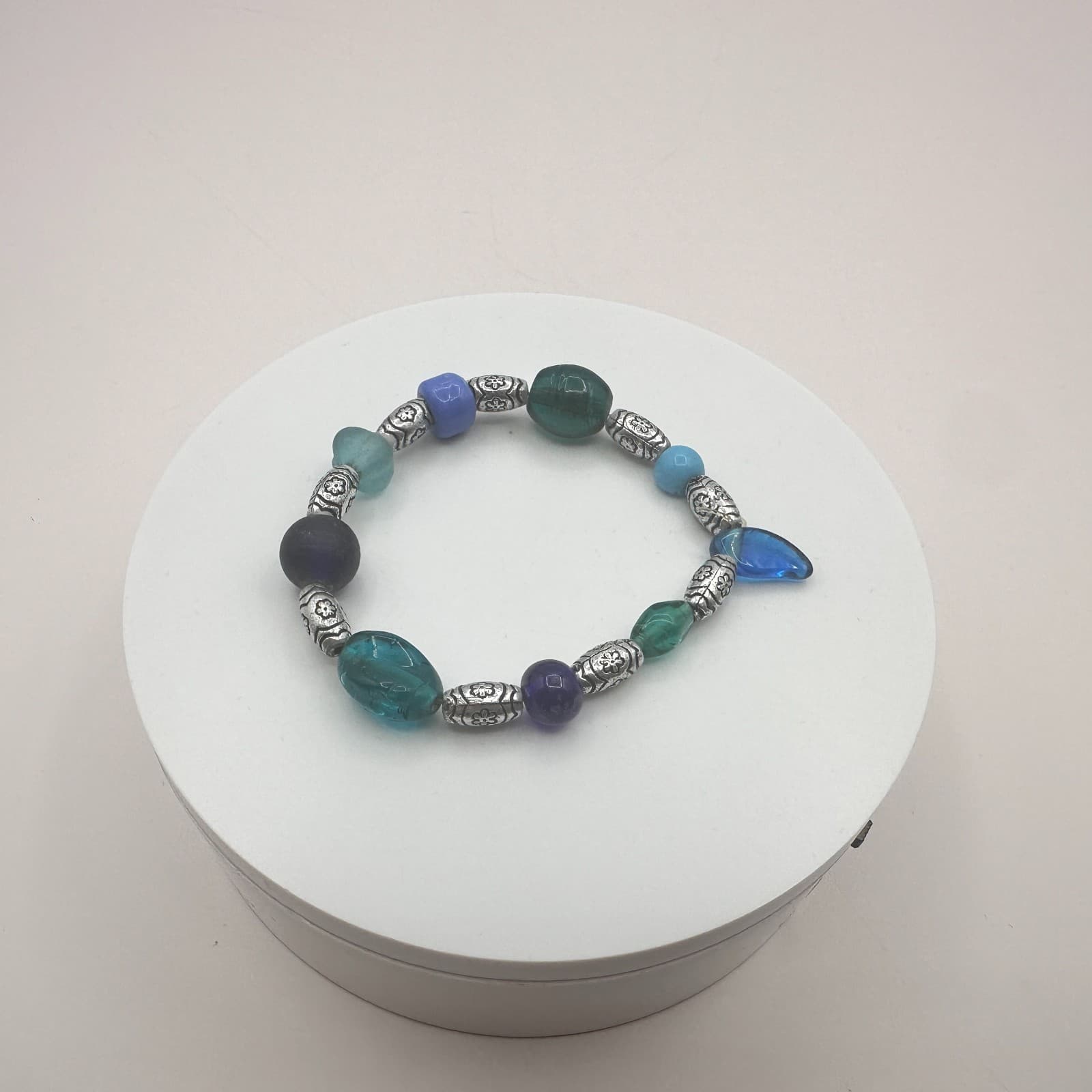 Vintage Y2K Silver Tone Stretch Beaded Bracelet Boho Women's Classic Jewelry - Thumbnail 3