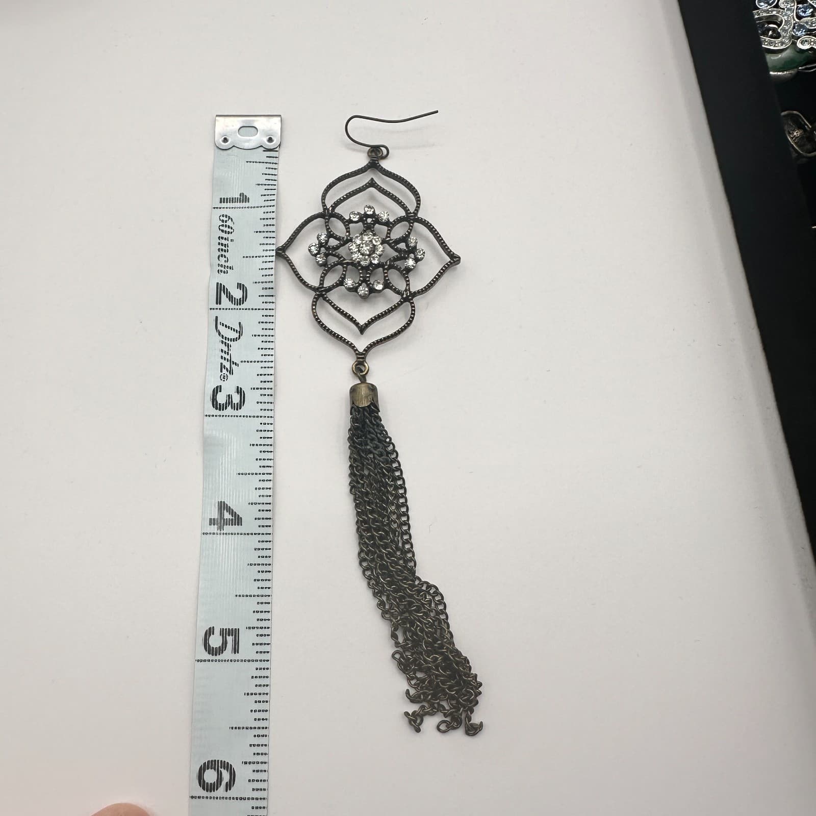 Vintage 80s Filigree Flower Earrings Dangle Tassel Statement Classic Jewelry - Thumbnail 7