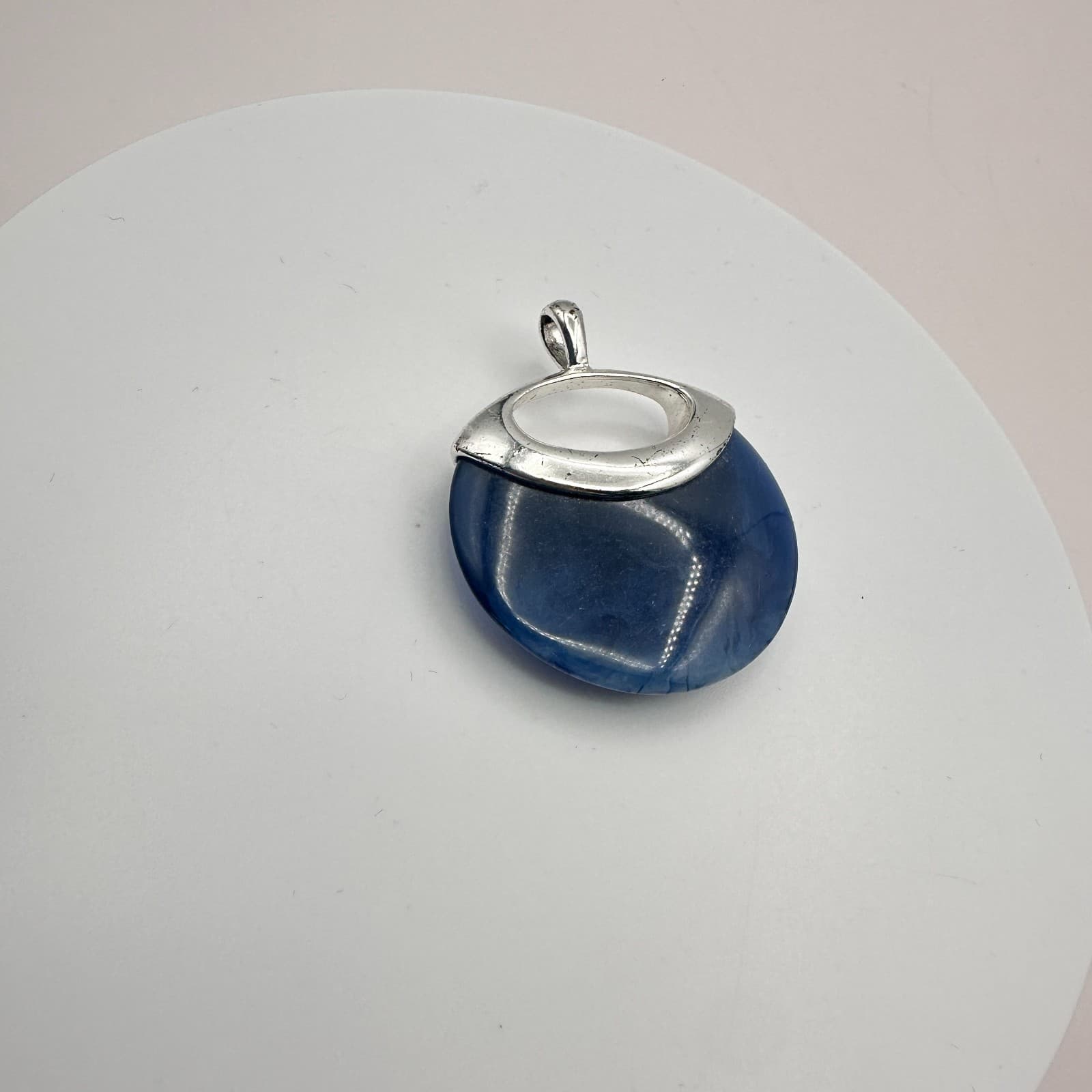 Vintage 90s Silver Tone Blue Glass Round Pendant Boho Statement Women's Jewelry - Thumbnail 5