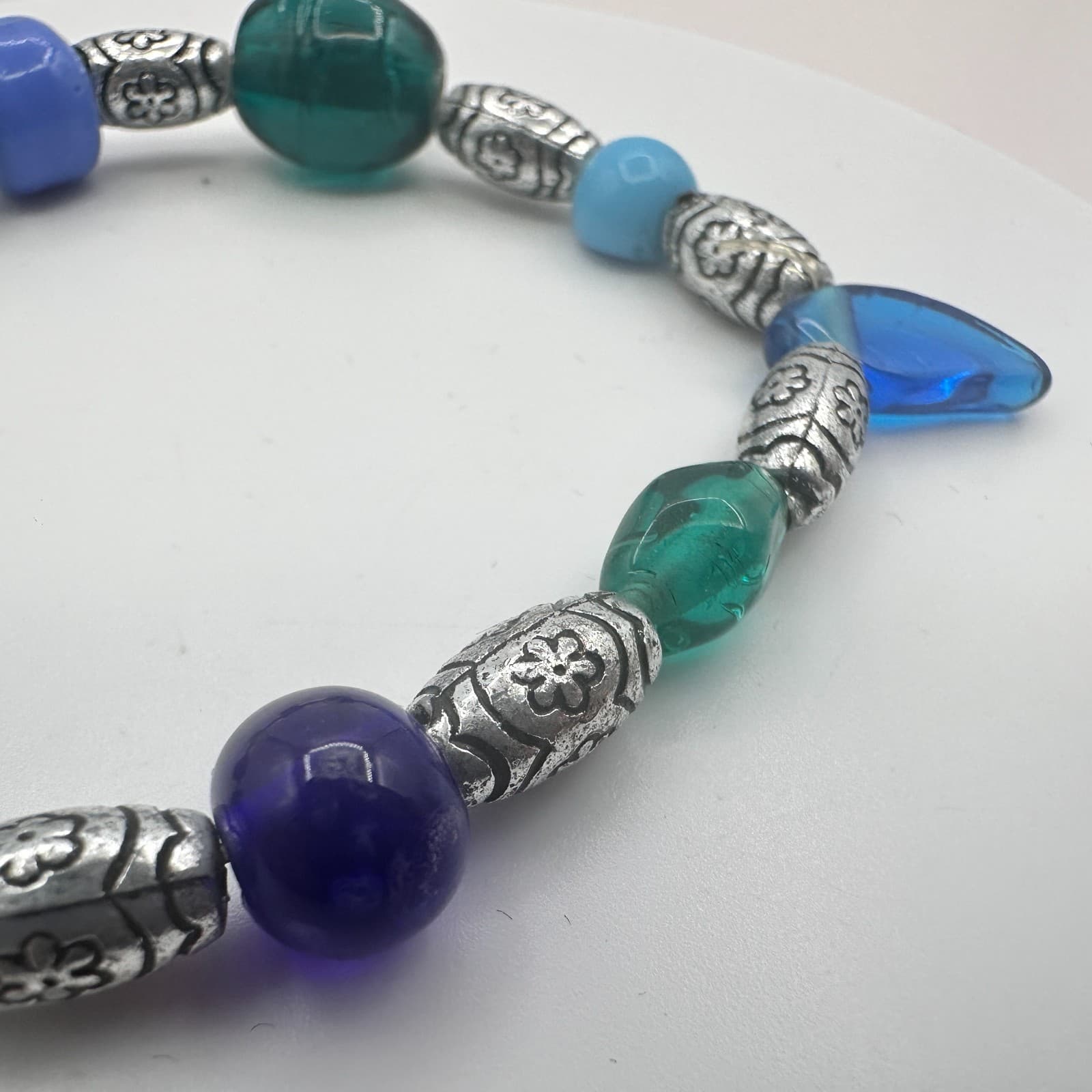 Vintage Y2K Silver Tone Stretch Beaded Bracelet Boho Women's Classic Jewelry - Thumbnail 5