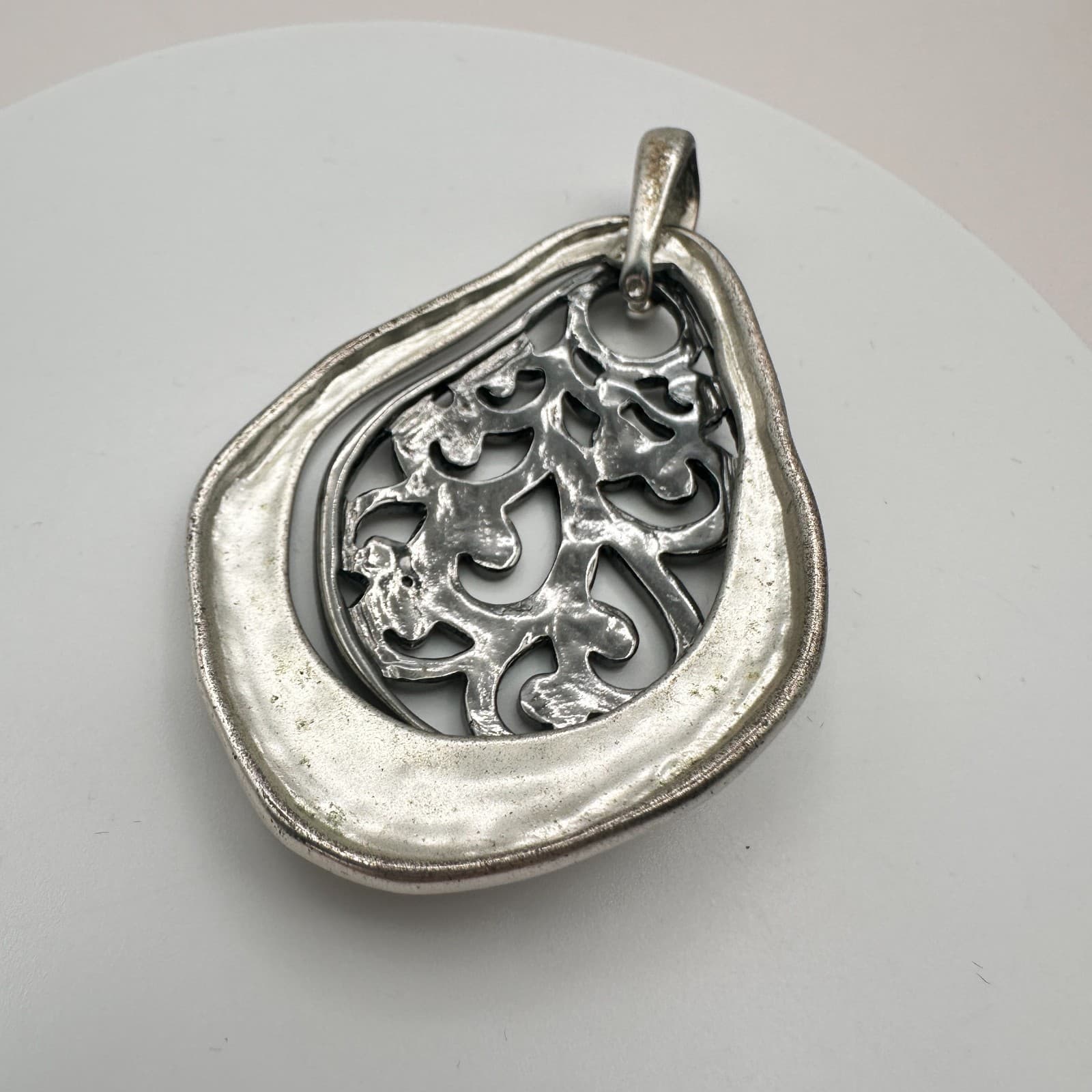 Vintage Y2K Silver Tone Filigree Openwork Teardrop Pendant Boho Women's Jewelry - Thumbnail 6