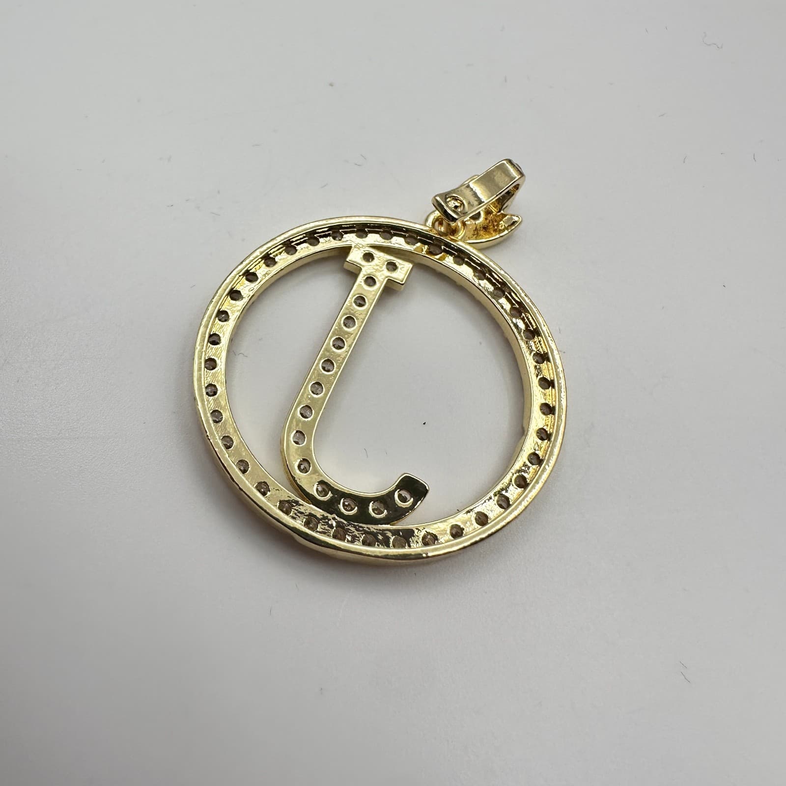 Vintage Y2K Gold Tone Clear Rhinestones Letter J Circle Pendant Charm Jewelry - Thumbnail 6
