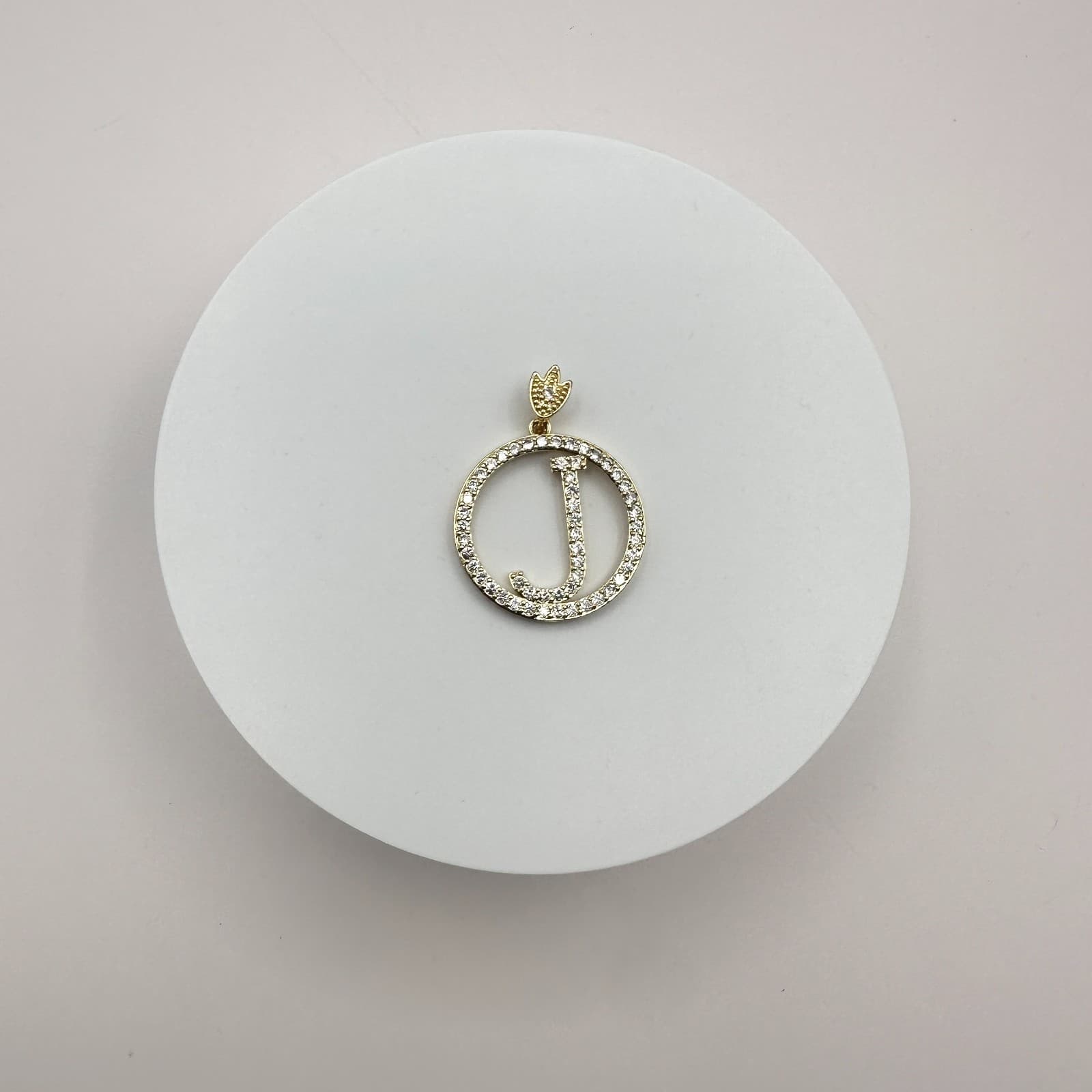 Vintage Y2K Gold Tone Clear Rhinestones Letter J Circle Pendant Charm Jewelry - Thumbnail 3