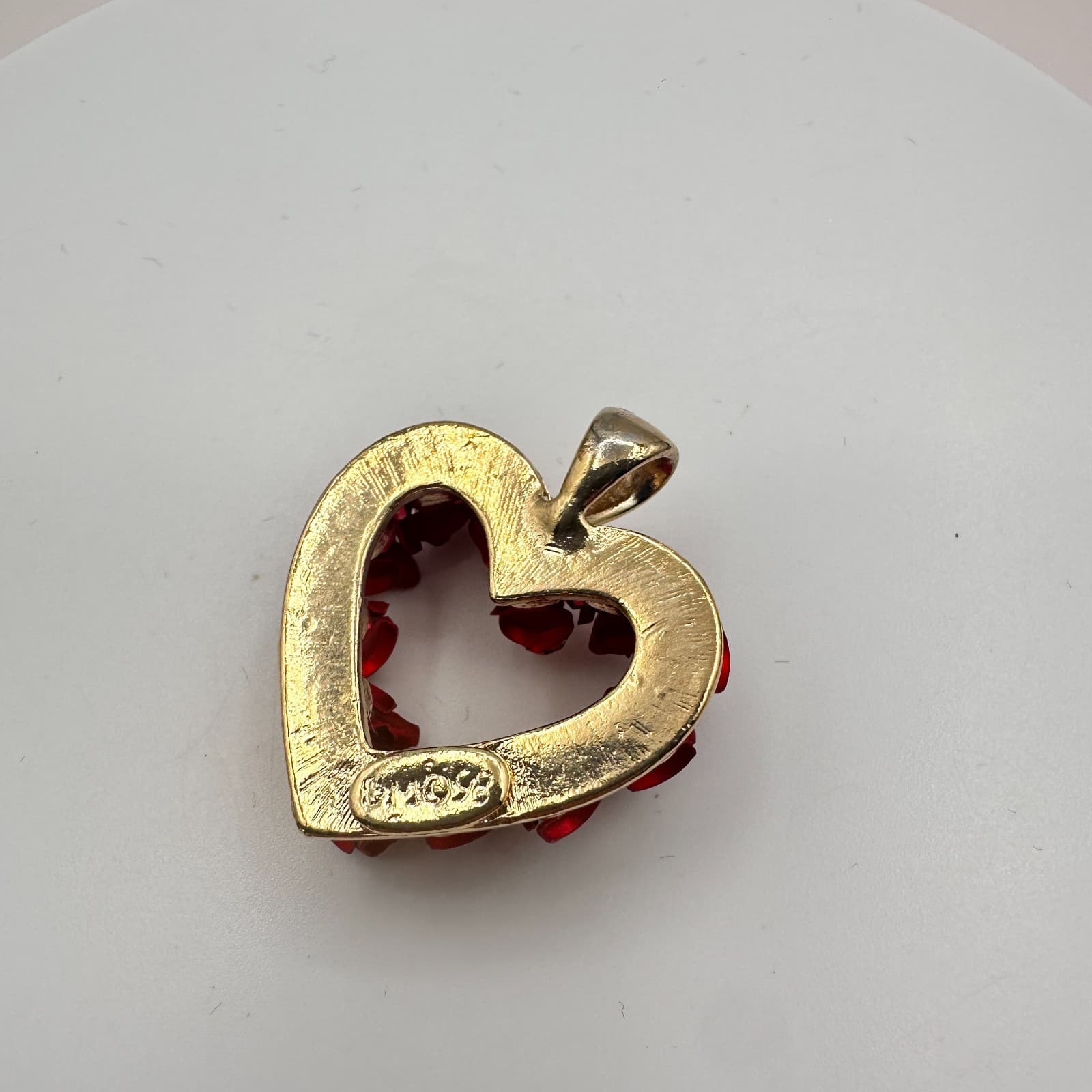 Vintage Y2K Red Rose Clear Rhinestone Floral Heart Pendant Gold Tone Jewelry - Thumbnail 8