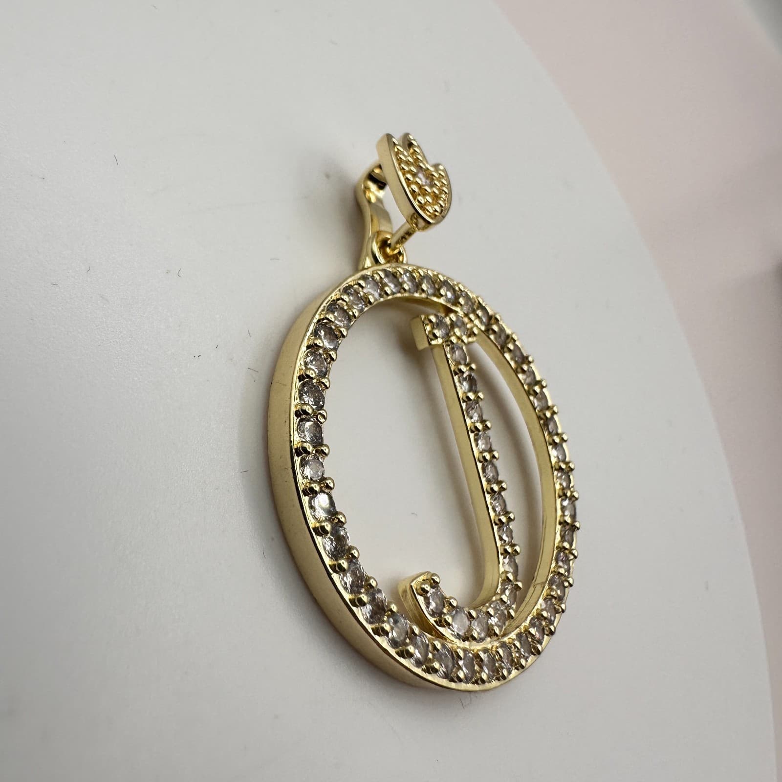 Vintage Y2K Gold Tone Clear Rhinestones Letter J Circle Pendant Charm Jewelry - Thumbnail 5