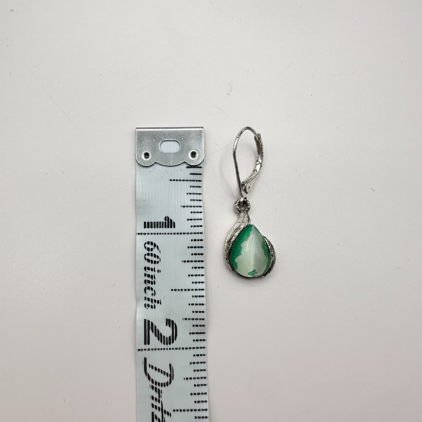 Vintage 80s Silver Tone Moss Agate Teardrop Earrings Filigree Lever back Jewelry - Thumbnail 6