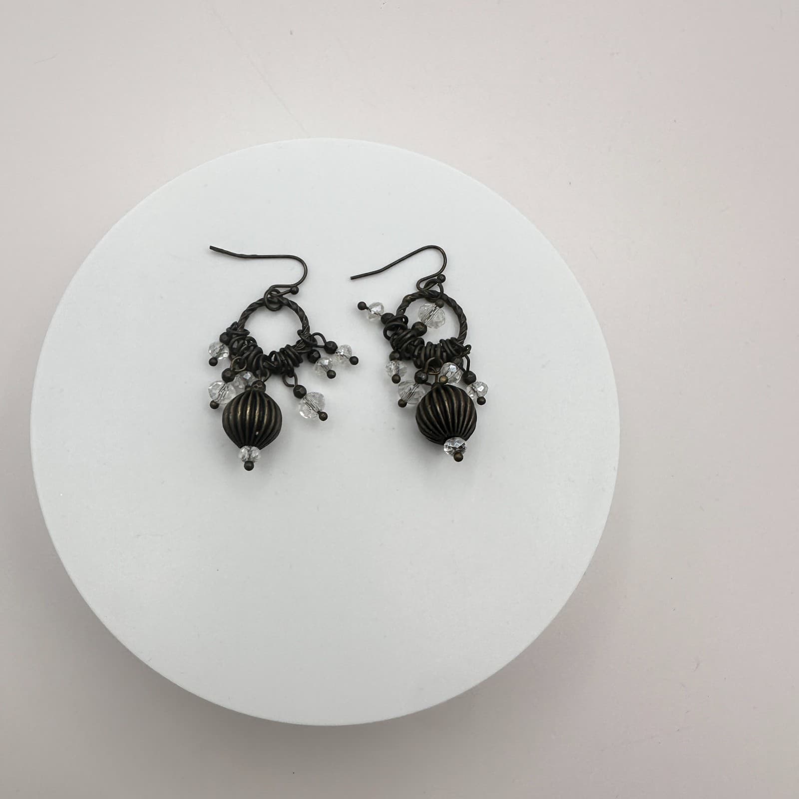 Vintage 90s Bronze Tone Glass Beaded Dangle Earrings Women's Classic Jewelry - Thumbnail 7