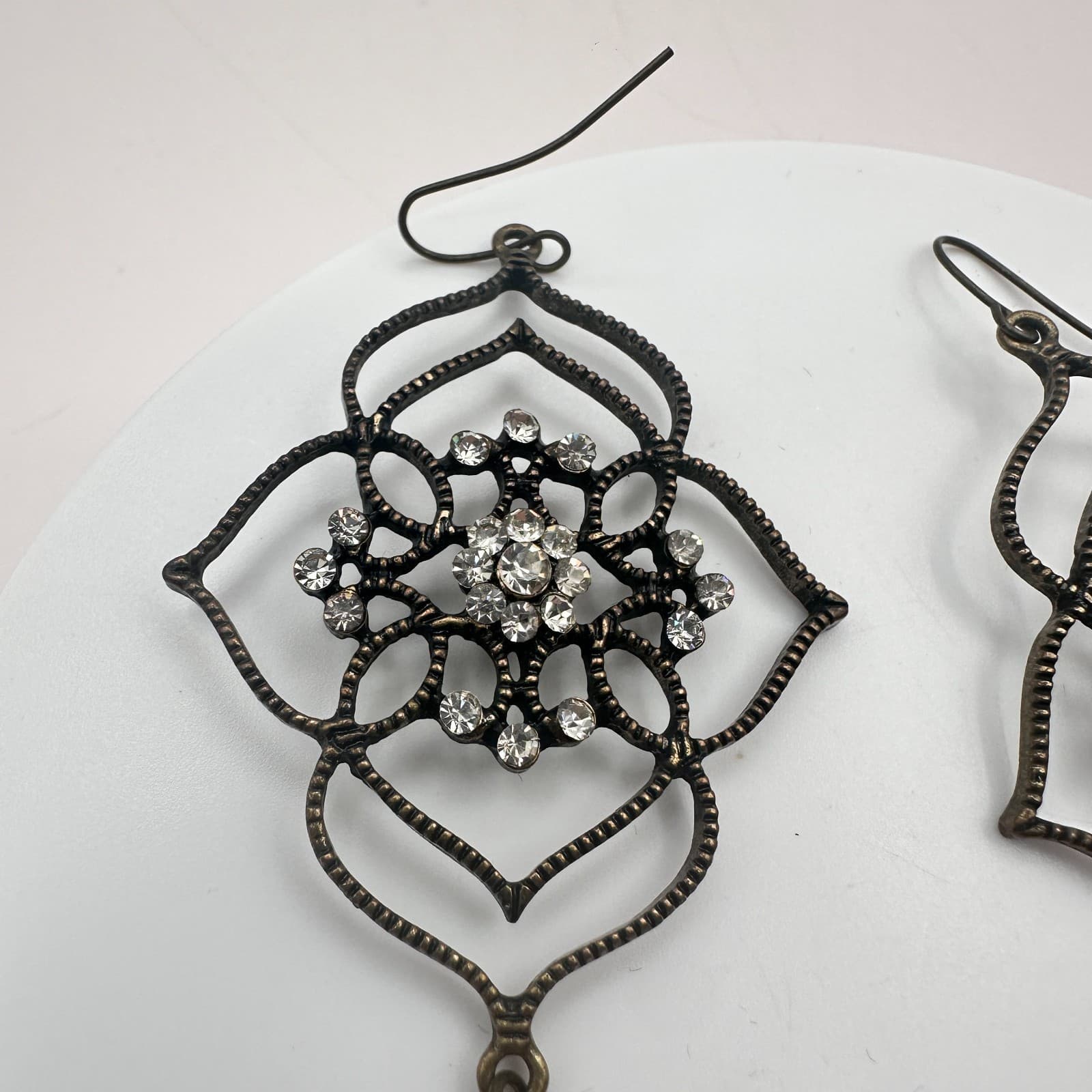 Vintage 80s Filigree Flower Earrings Dangle Tassel Statement Classic Jewelry - Thumbnail 4