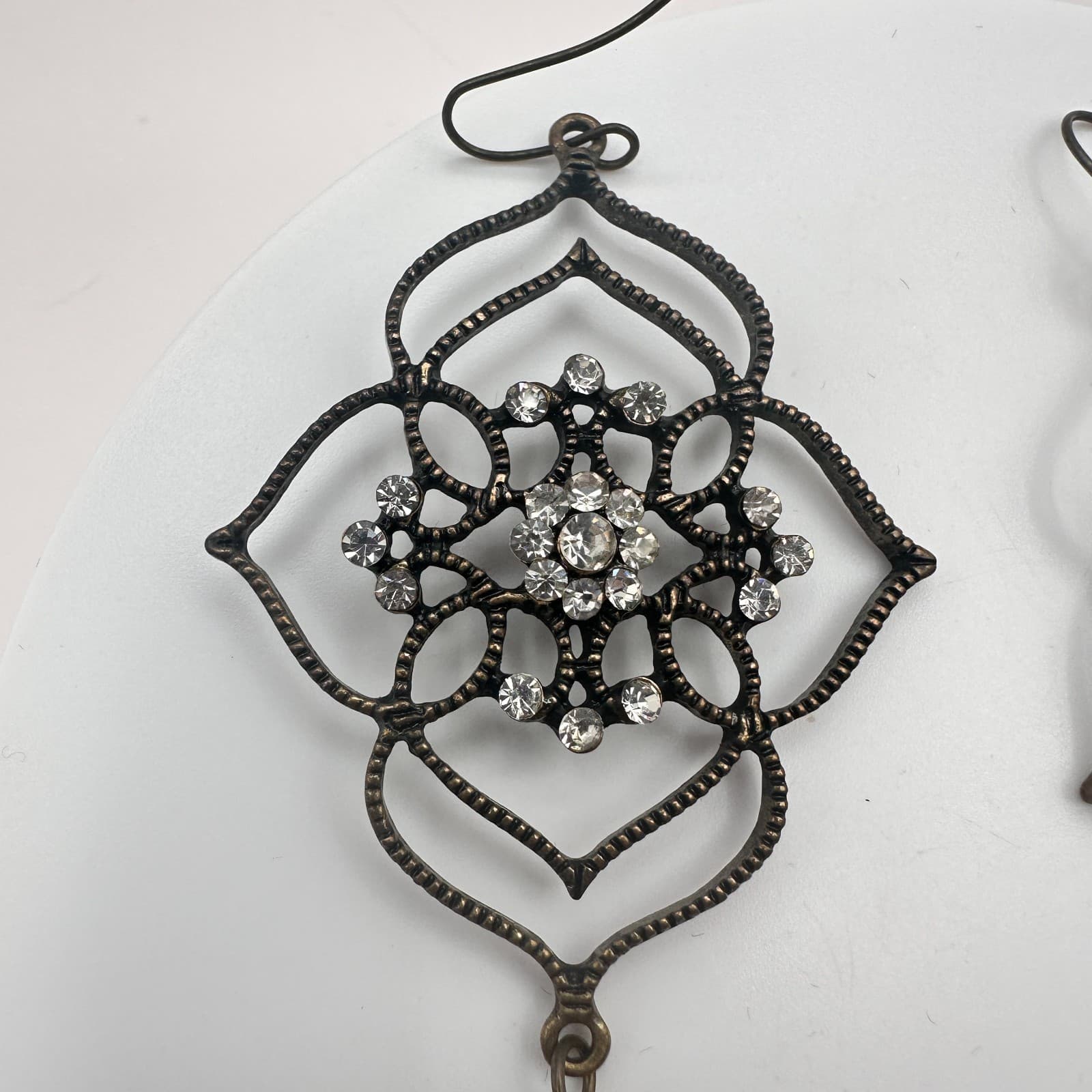 Vintage 80s Filigree Flower Earrings Dangle Tassel Statement Classic Jewelry - Thumbnail 5