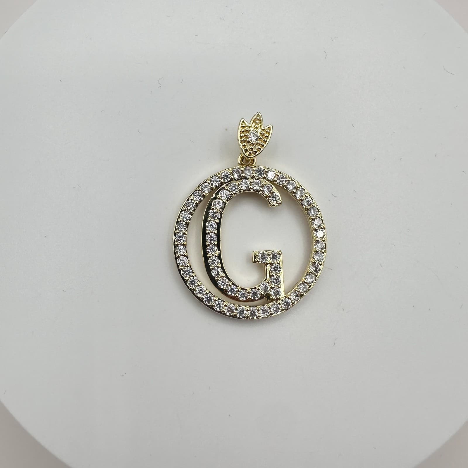 Vintage Y2K Gold Tone Clear Rhinestones Initial G Circle Pendant Women's Jewelry - Thumbnail 3