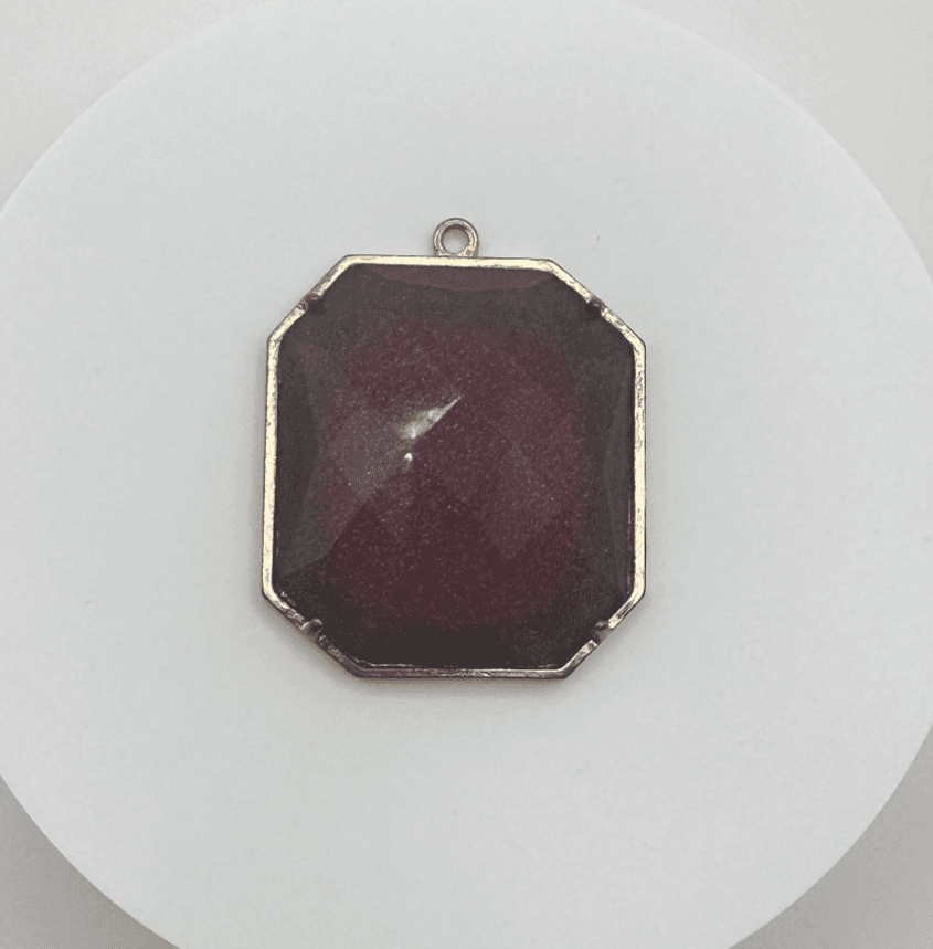 Vintage Y2K Gold Tone Burgundy Stone Octagonal Shape Pendant Women's Jewelry