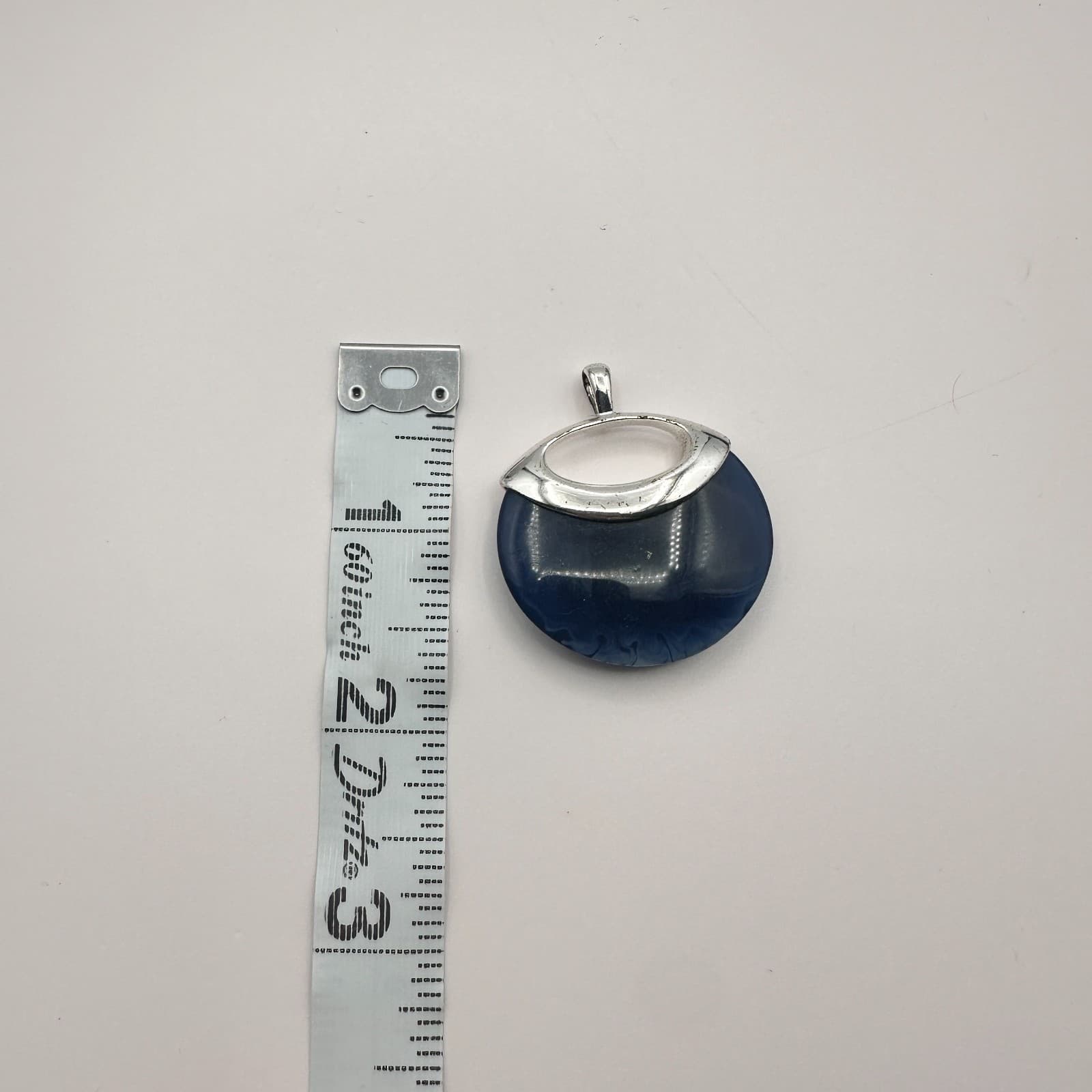 Vintage 90s Silver Tone Blue Glass Round Pendant Boho Statement Women's Jewelry - Thumbnail 7