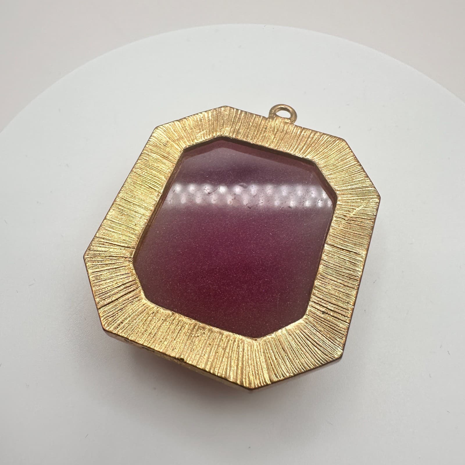 Vintage Y2K Gold Tone Burgundy Stone Octagonal Shape Pendant Women's Jewelry - Thumbnail 6