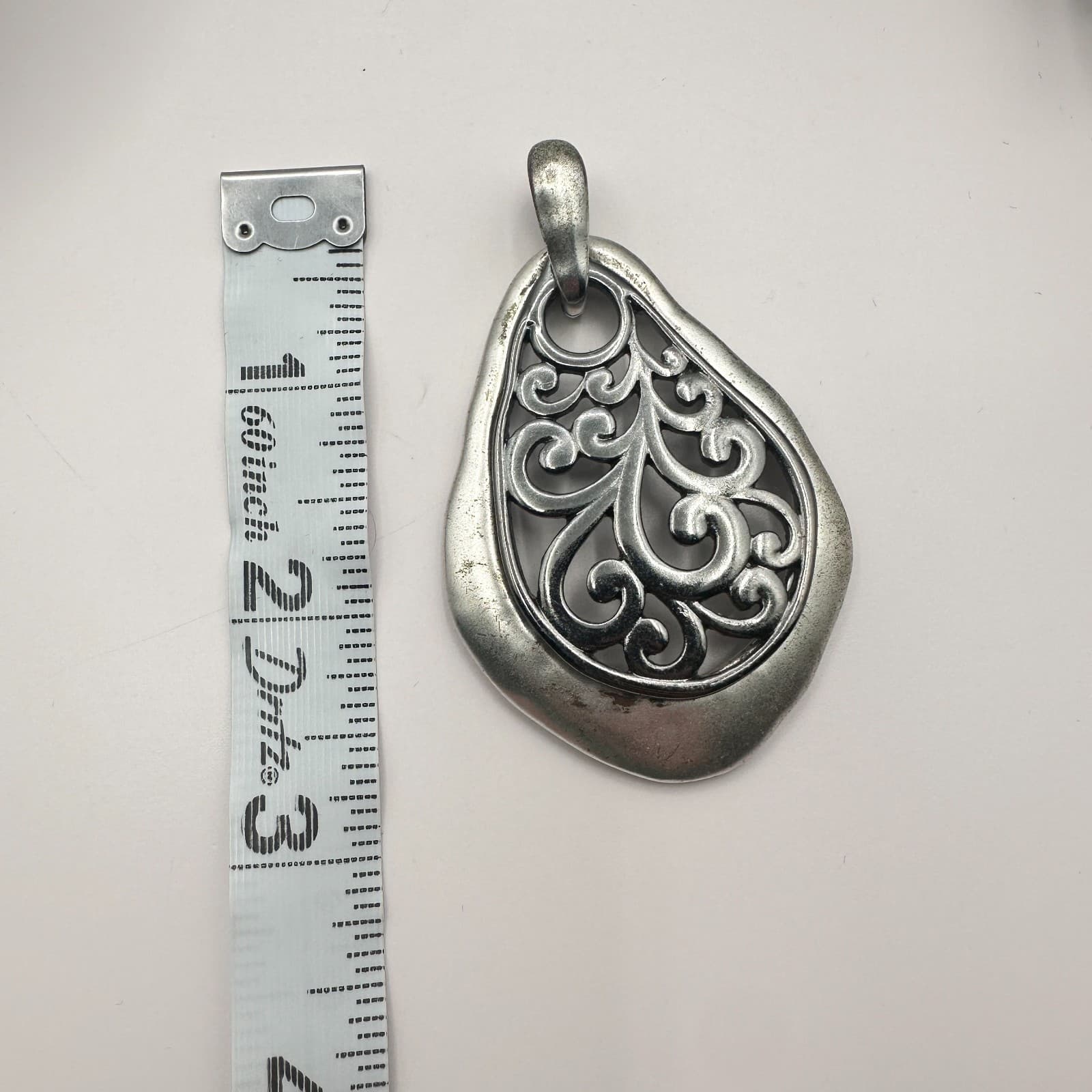 Vintage Y2K Silver Tone Filigree Openwork Teardrop Pendant Boho Women's Jewelry - Thumbnail 7