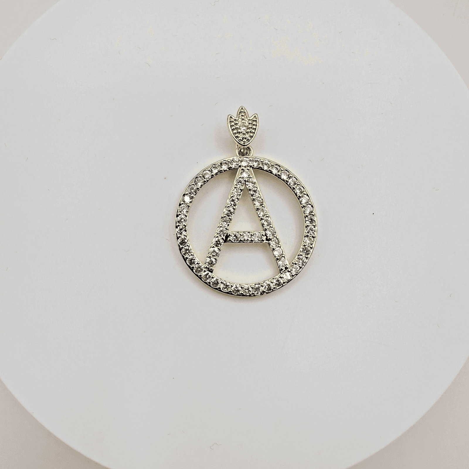 Vintage Y2K Gold Tone Clear Rhinestones Initial A Circle Pendant Women's Jewelry - Thumbnail 2