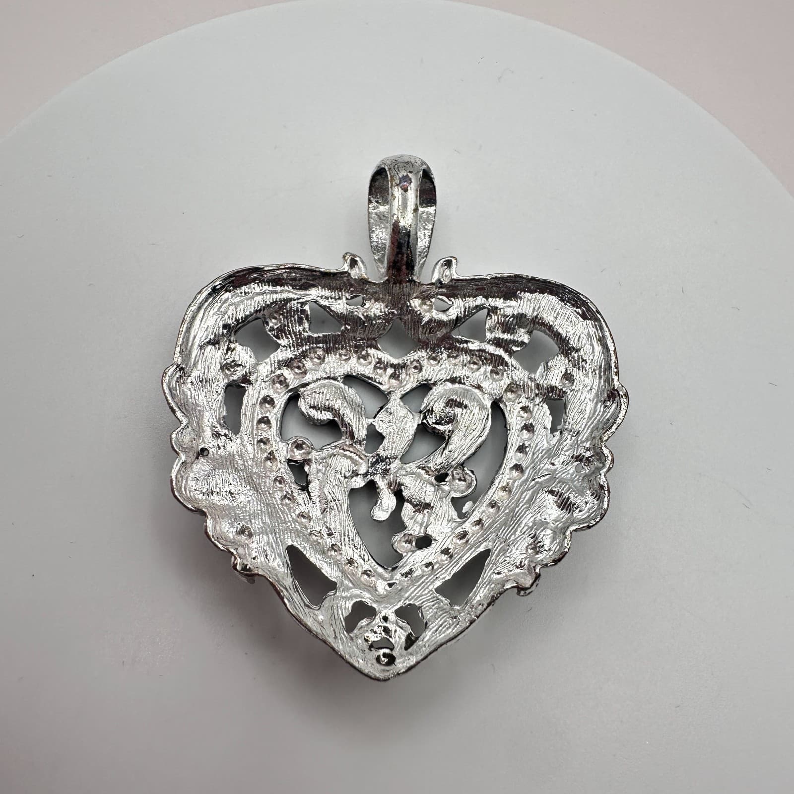 Vintage Y2K Silver Tone Openwork Filigree Heart Pendant Statement Jewelry - Thumbnail 6