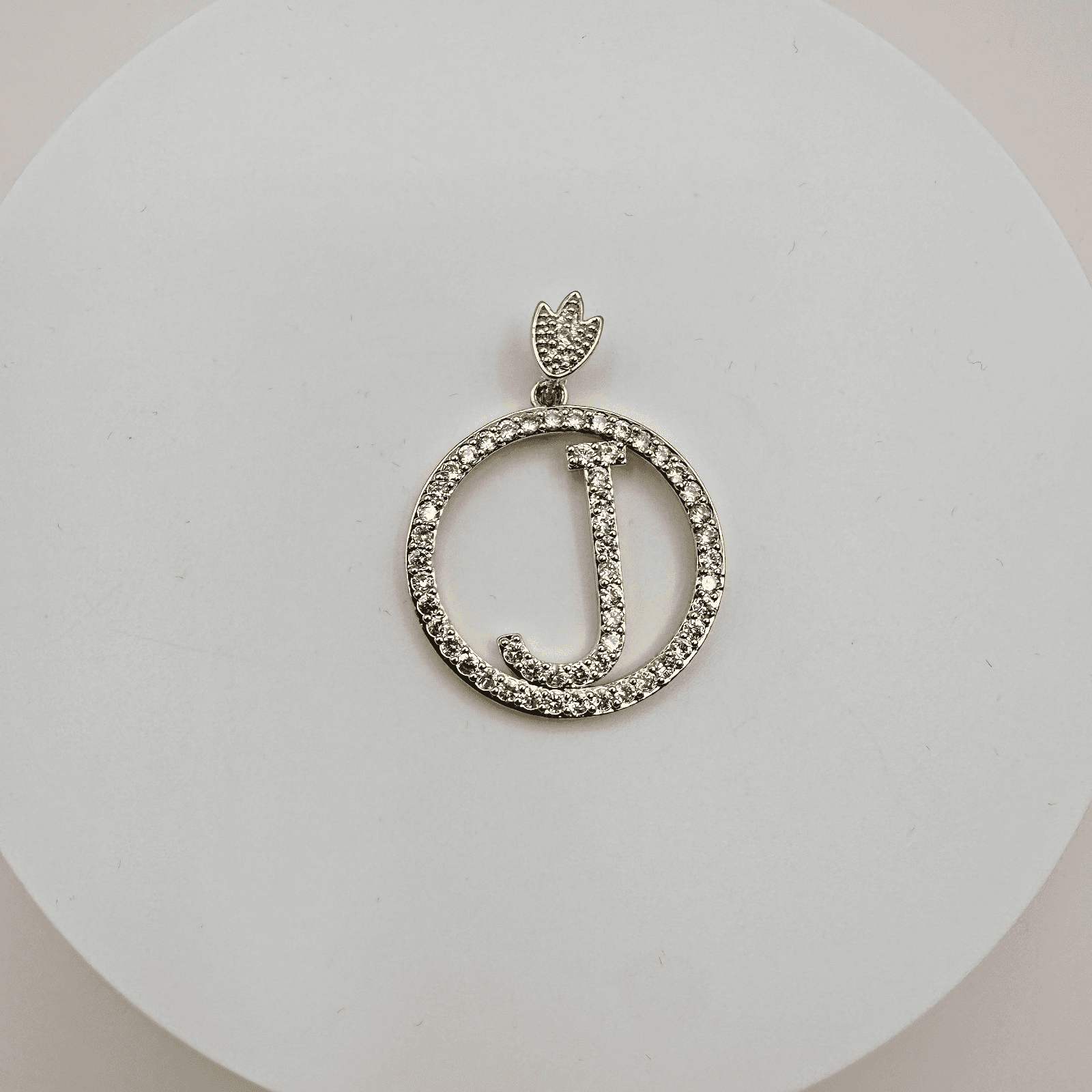 Vintage Y2K Gold Tone Clear Rhinestones Letter J Circle Pendant Charm Jewelry - Thumbnail 2