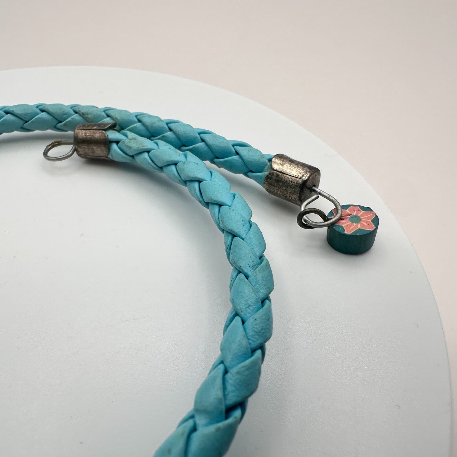 Vintage Y2K Silver Tone Beaded Leather Braided Bracelet Women's Classic Jewelry - Thumbnail 5