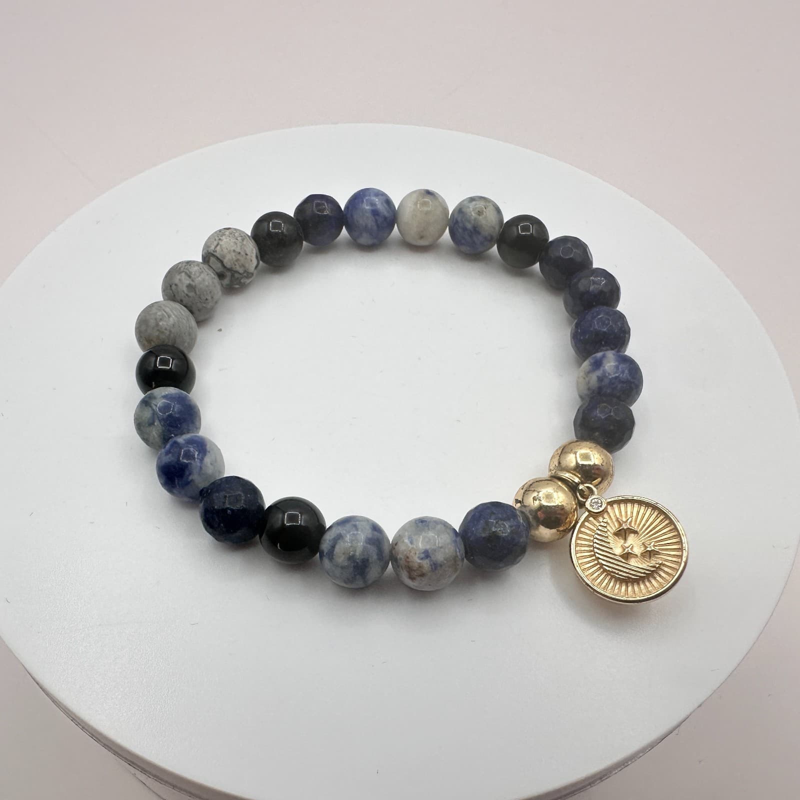 Vintage Y2K Gold Tone Moon Star Charm Beaded Bracelet Women's Classic Jewelry - Thumbnail 3