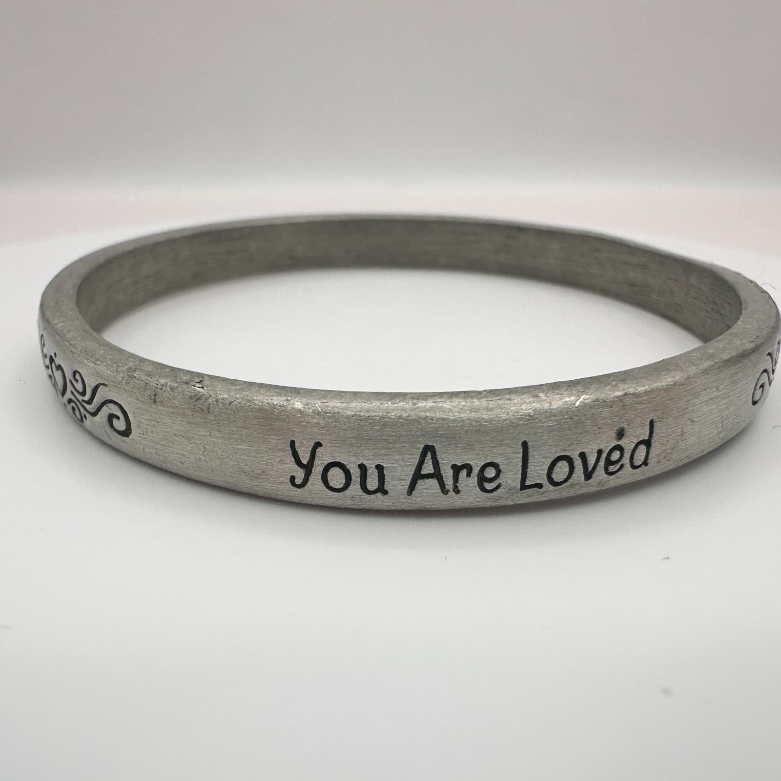 Vintage 90s Silver Tone You Are Loved Heart Bracelet Women's Classic Jewelry - Thumbnail 4