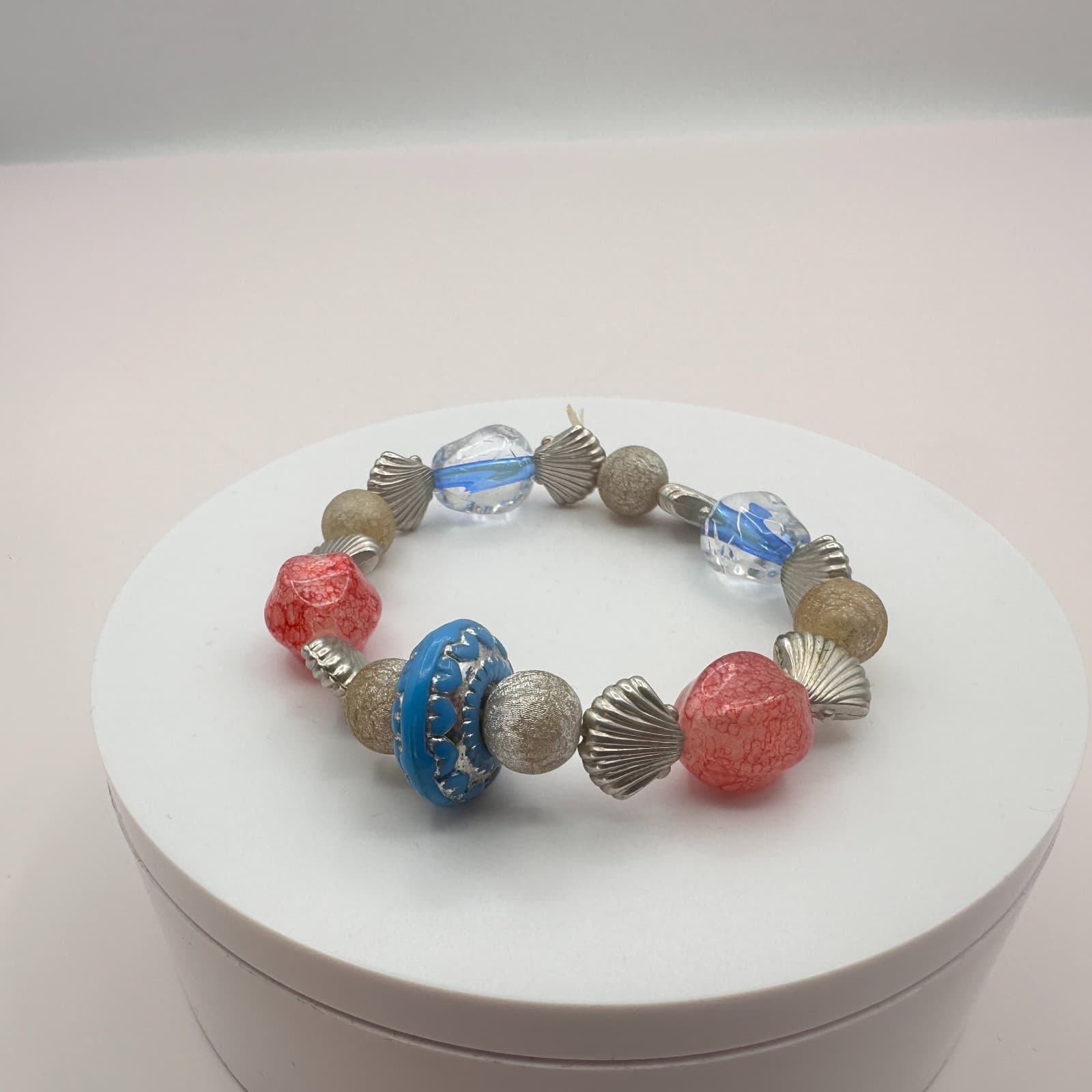 Vintage Y2K Silver Tone Stretch Shell Beaded Bracelet Women's Classic Jewelry - Thumbnail 7