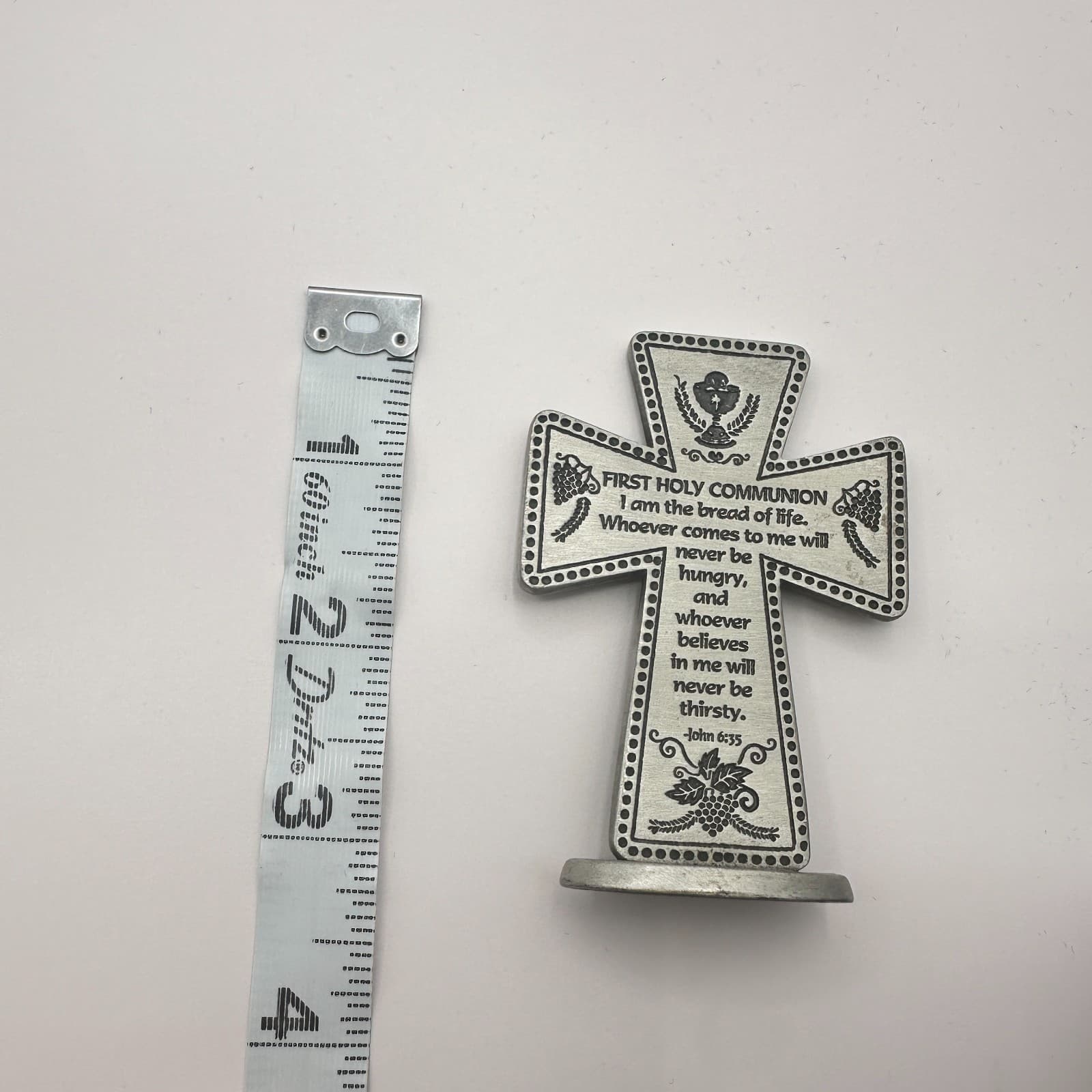 VTG 90s CAMCO Silver Tone First Holy Communion Standing Metal Cross John 6:35 - Thumbnail 7
