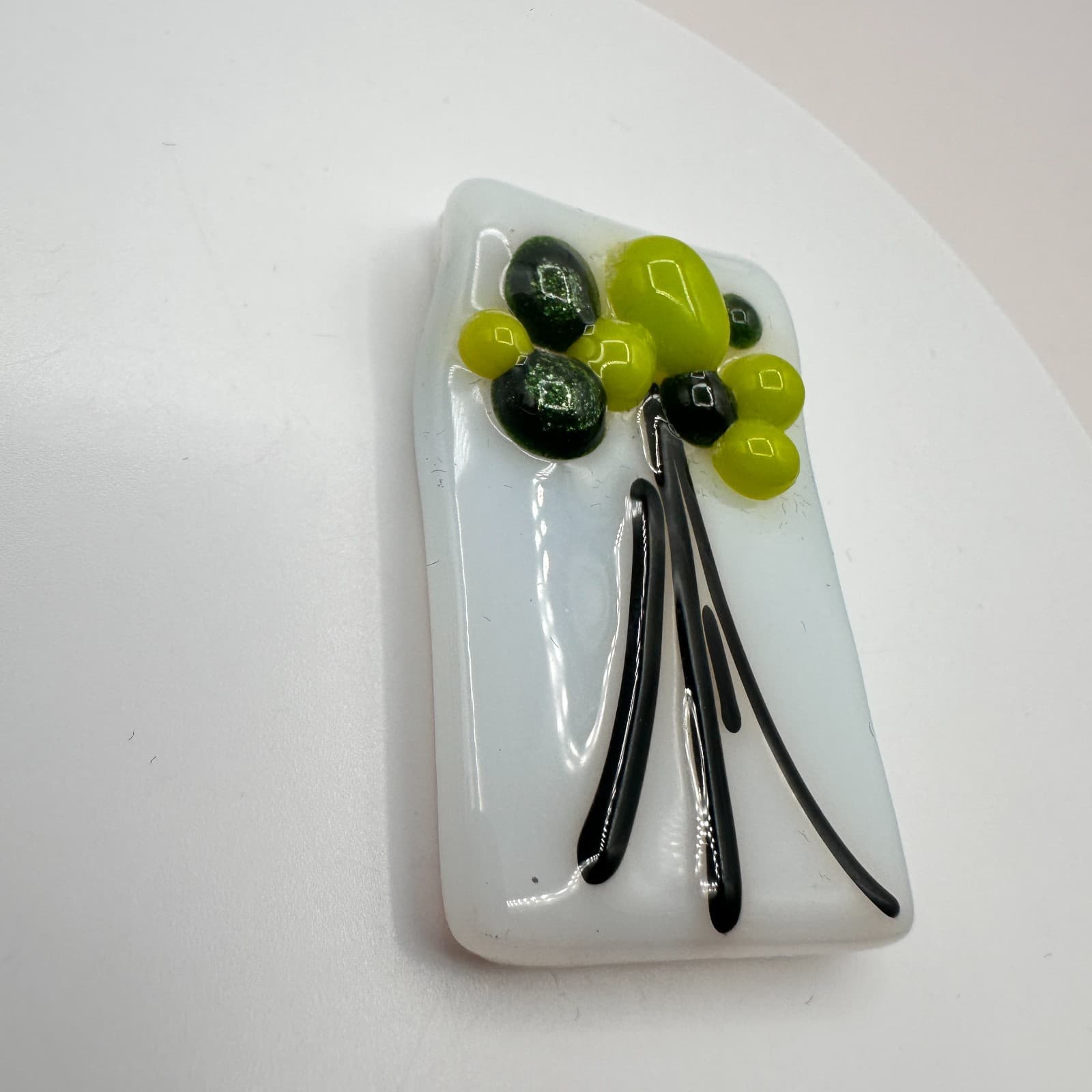Vintage Y2K White Fused Glass Green Bubbles Tree Rectangle Home Decoration - Thumbnail 6