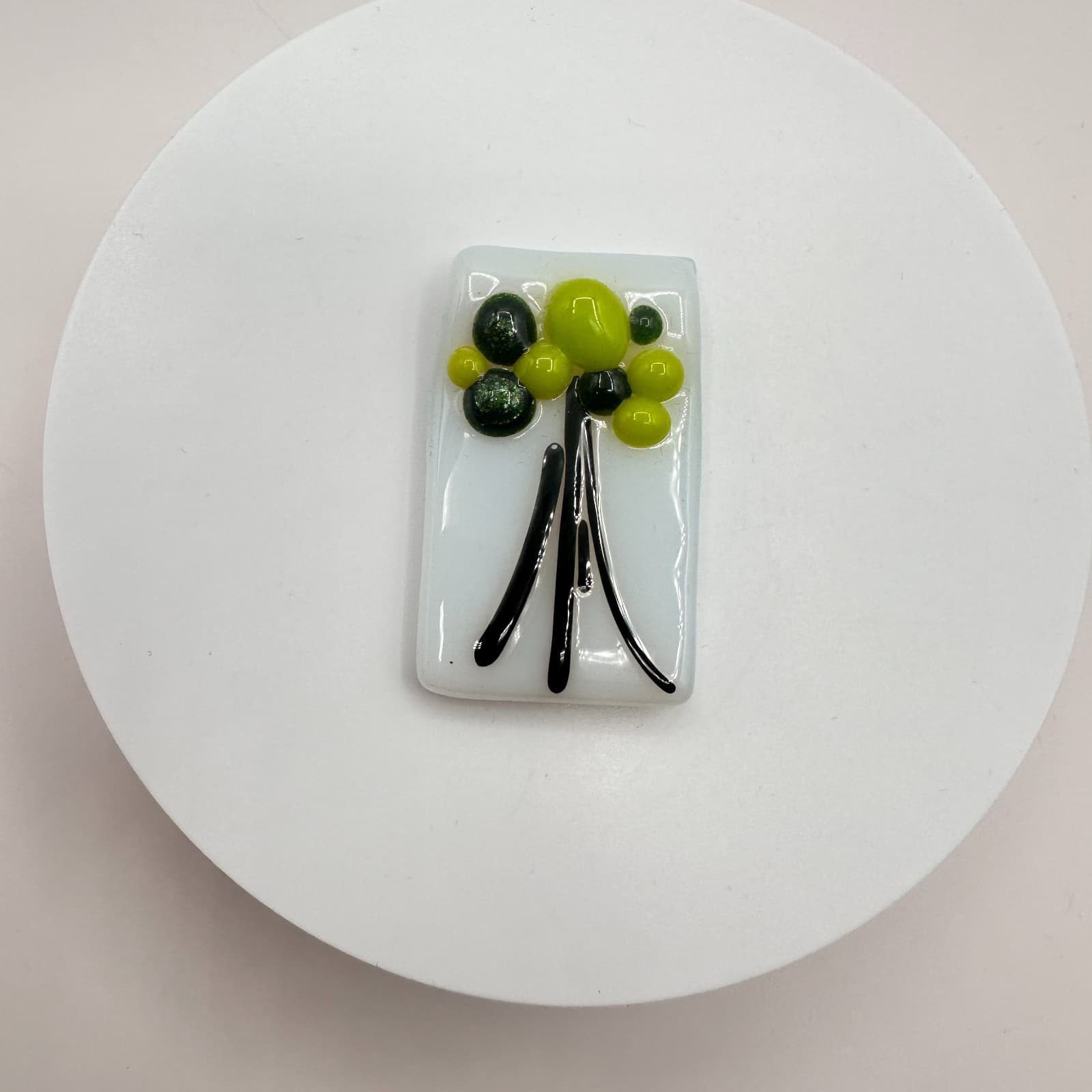 Vintage Y2K White Fused Glass Green Bubbles Tree Rectangle Home Decoration - Thumbnail 3