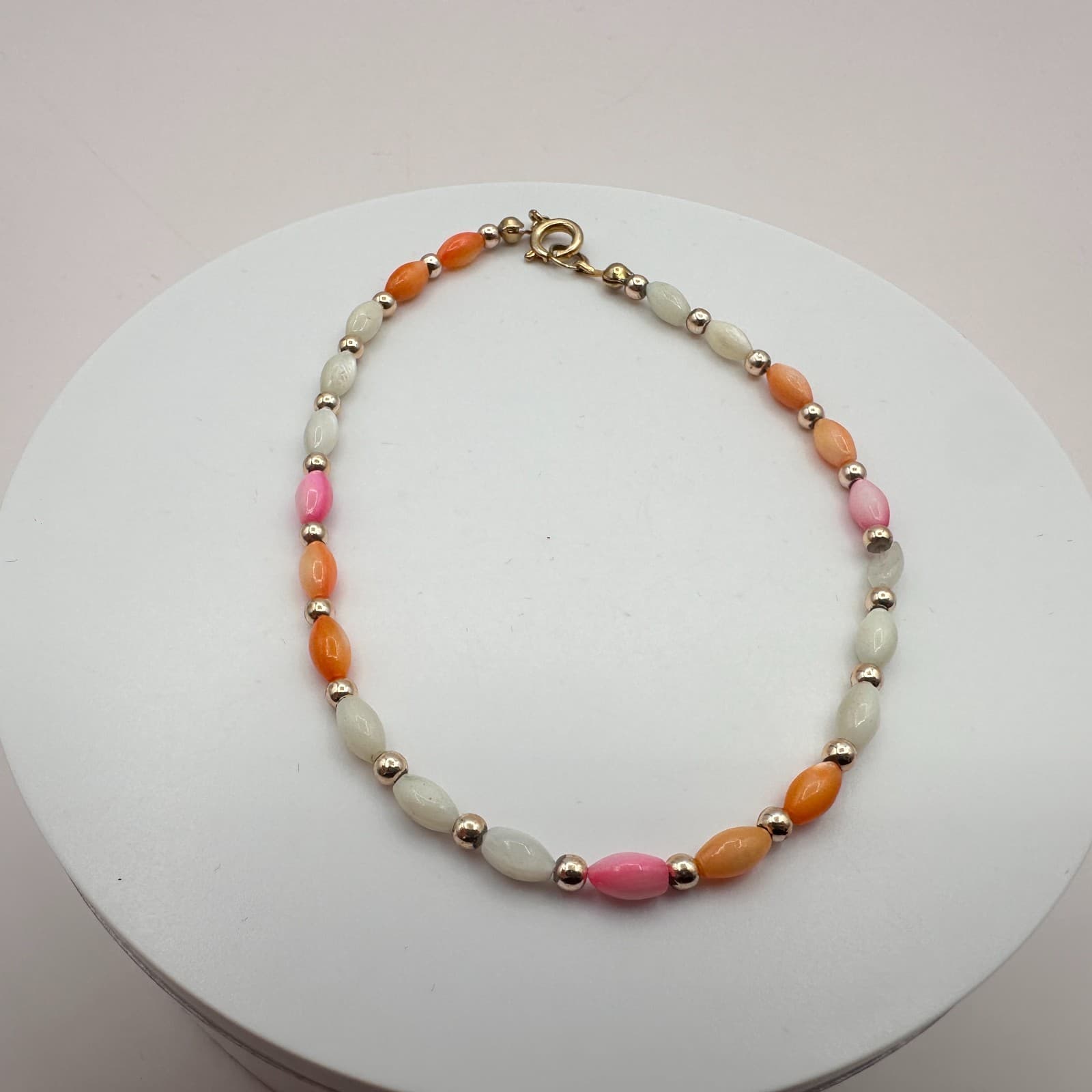 Vintage 90s Color-Full Pastel Glass Beaded Bracelet Gold Tone Classic Jewelry - Thumbnail 3
