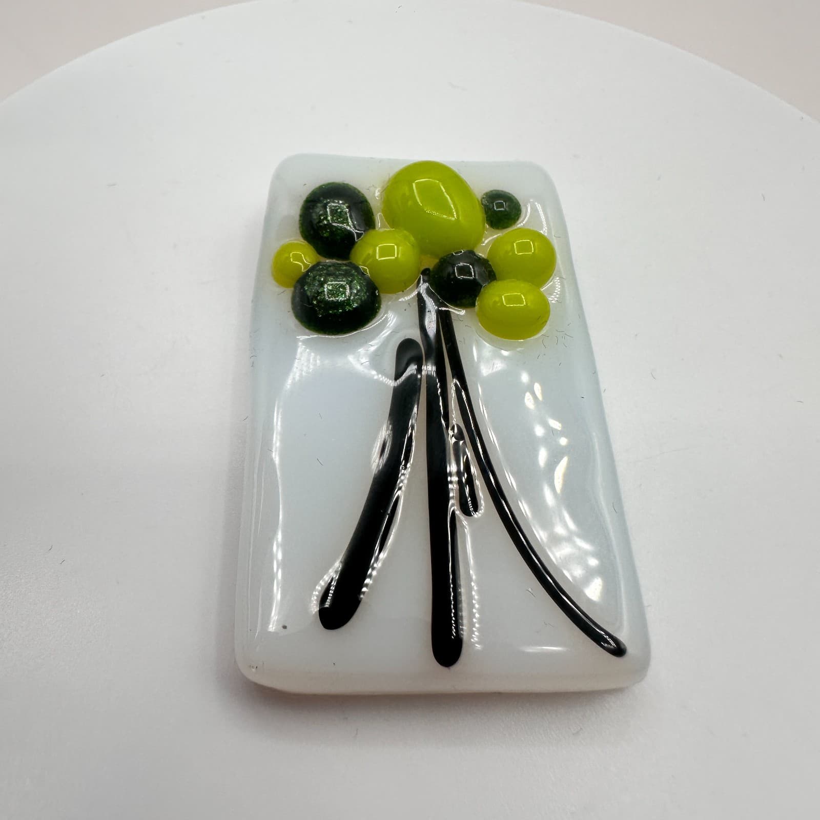Vintage Y2K White Fused Glass Green Bubbles Tree Rectangle Home Decoration - Thumbnail 4