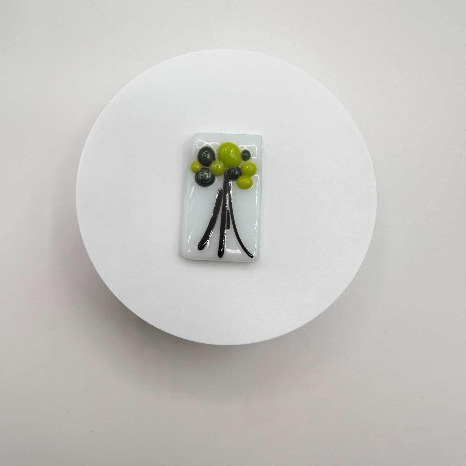 Vintage Y2K White Fused Glass Green Bubbles Tree Rectangle Home Decoration - Thumbnail 2