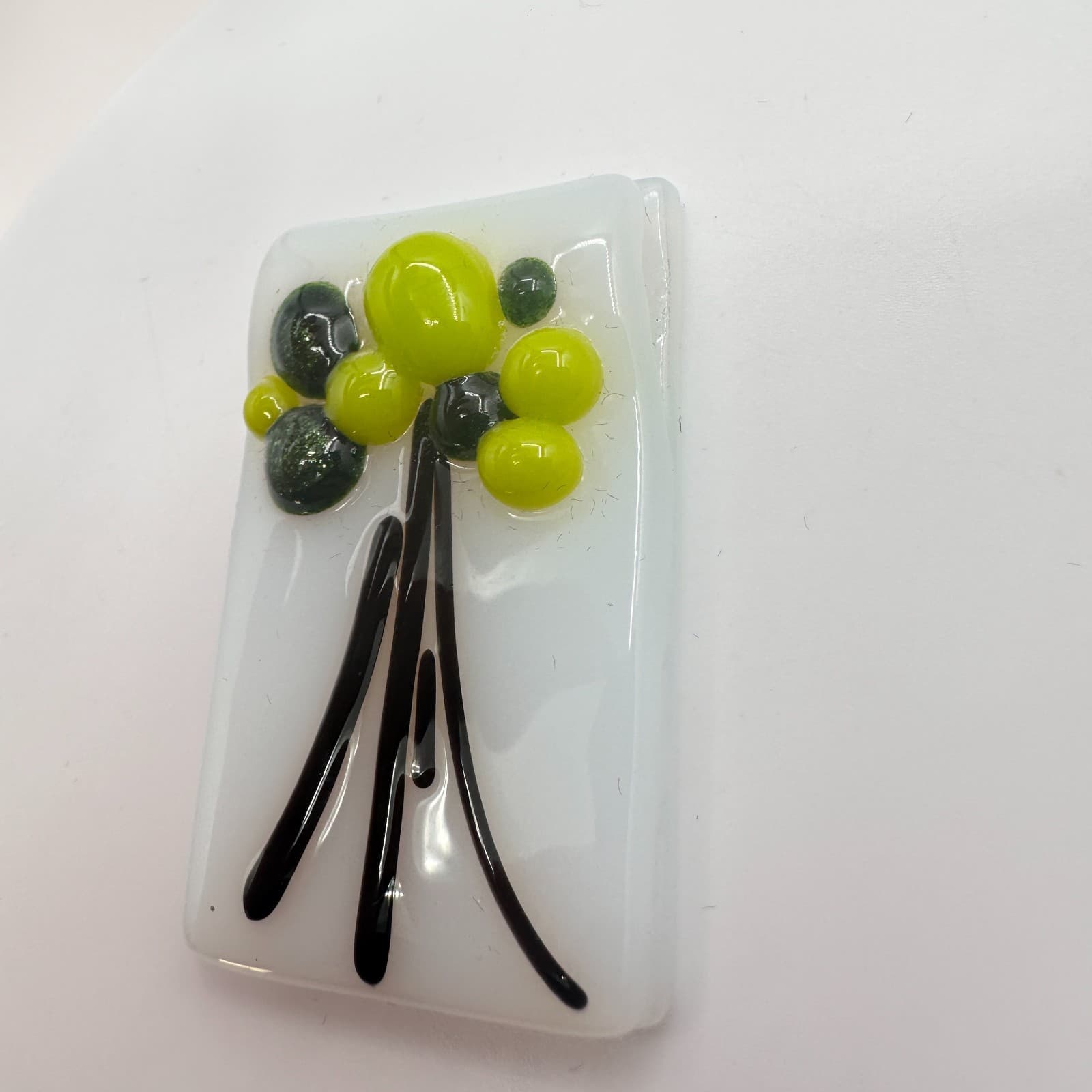 Vintage Y2K White Fused Glass Green Bubbles Tree Rectangle Home Decoration - Thumbnail 5