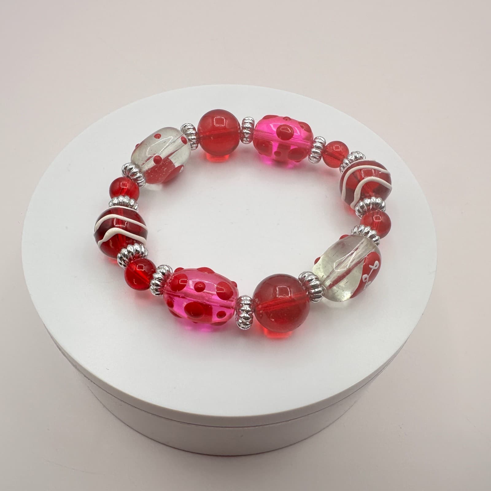 Vintage Y2K Silver Tone Beaded Polka Dot Bracelet Women's Classic Jewelry - Thumbnail 3