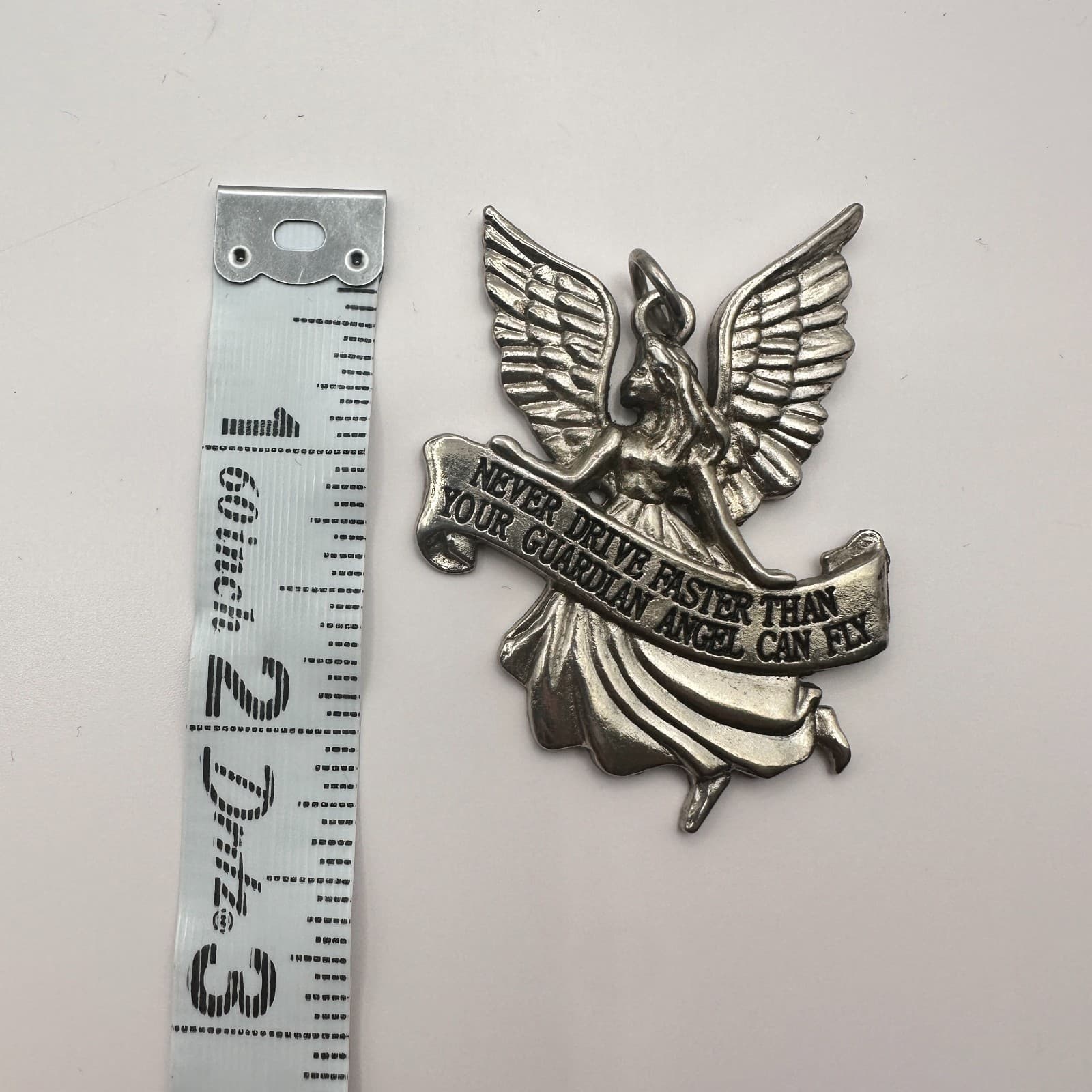 VTG 90s Silver Tone Pendant Never Drive Faster Than Your Guardian Angel Can Fly - Thumbnail 5