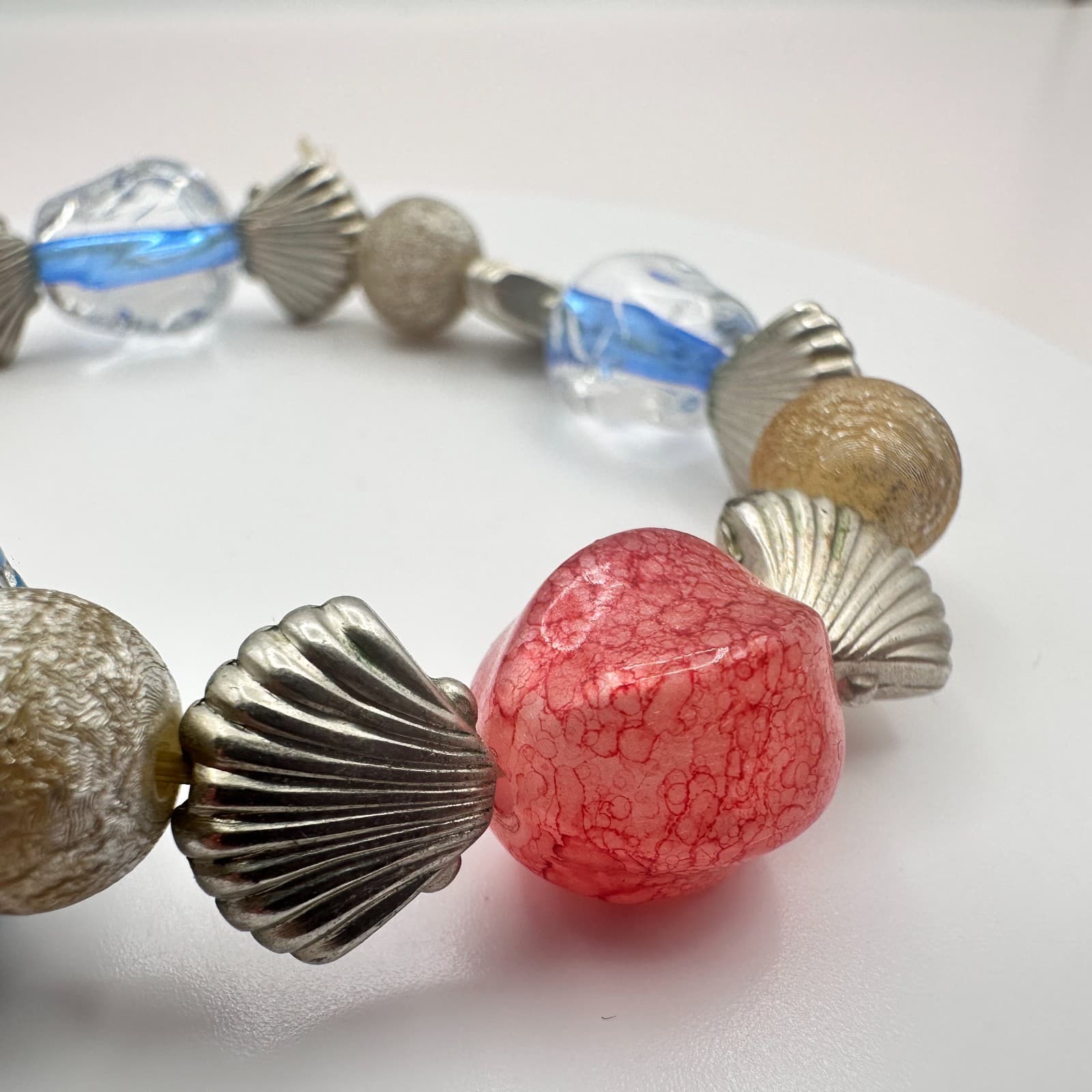 Vintage Y2K Silver Tone Stretch Shell Beaded Bracelet Women's Classic Jewelry - Thumbnail 6