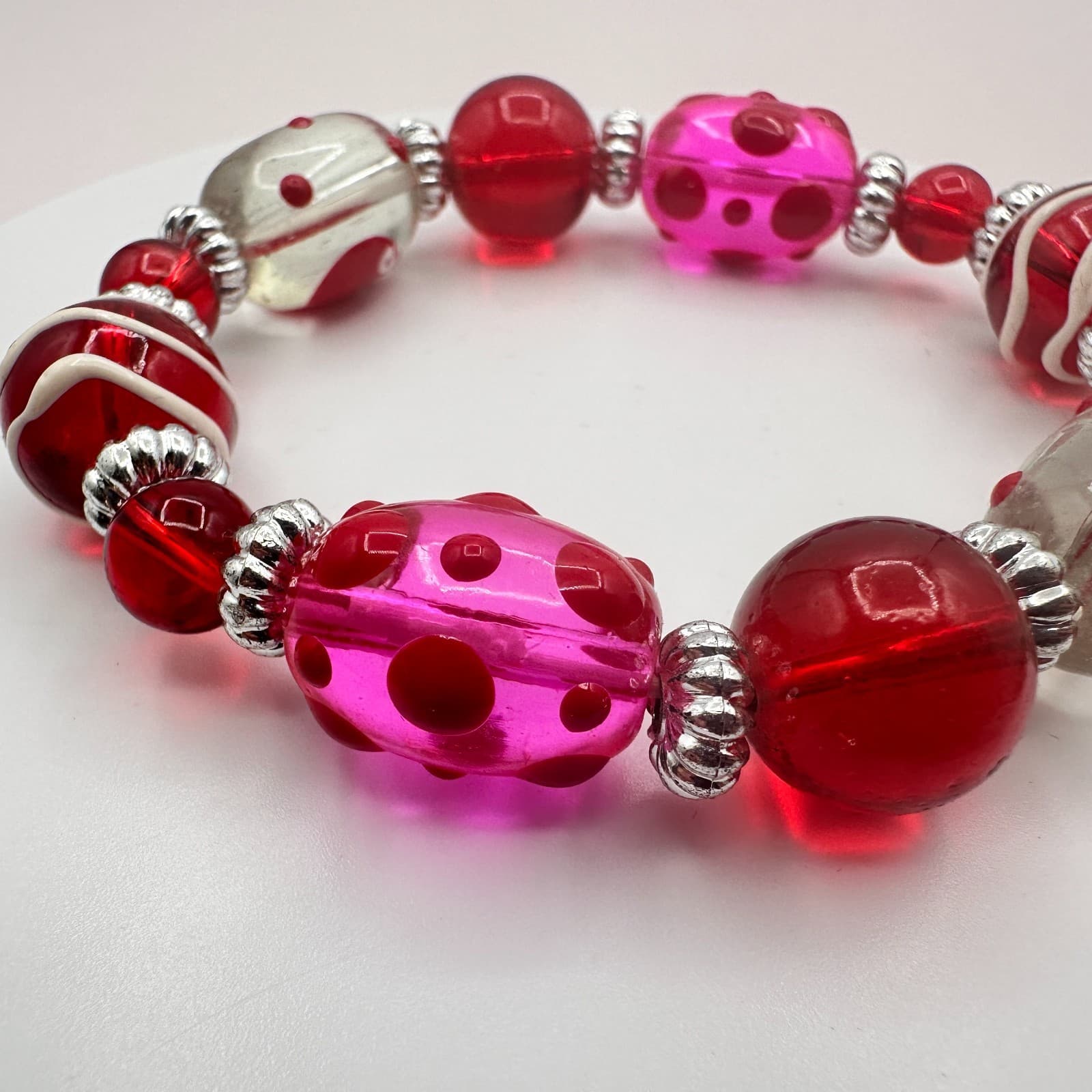 Vintage Y2K Silver Tone Beaded Polka Dot Bracelet Women's Classic Jewelry - Thumbnail 4