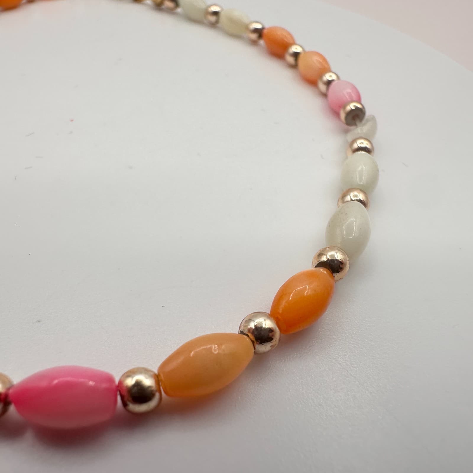 Vintage 90s Color-Full Pastel Glass Beaded Bracelet Gold Tone Classic Jewelry - Thumbnail 4